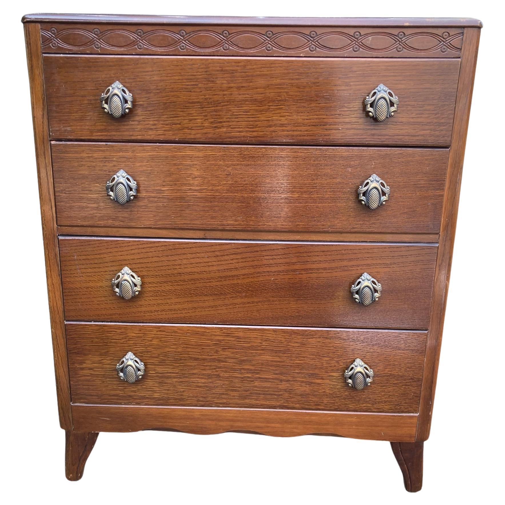 A Mid Century Harris Lebus Style Chest of Drawers Art Deco style handles. For Sale