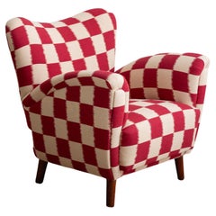 Vintage A Mid Century Italian Armchair in Checkered Jacquard