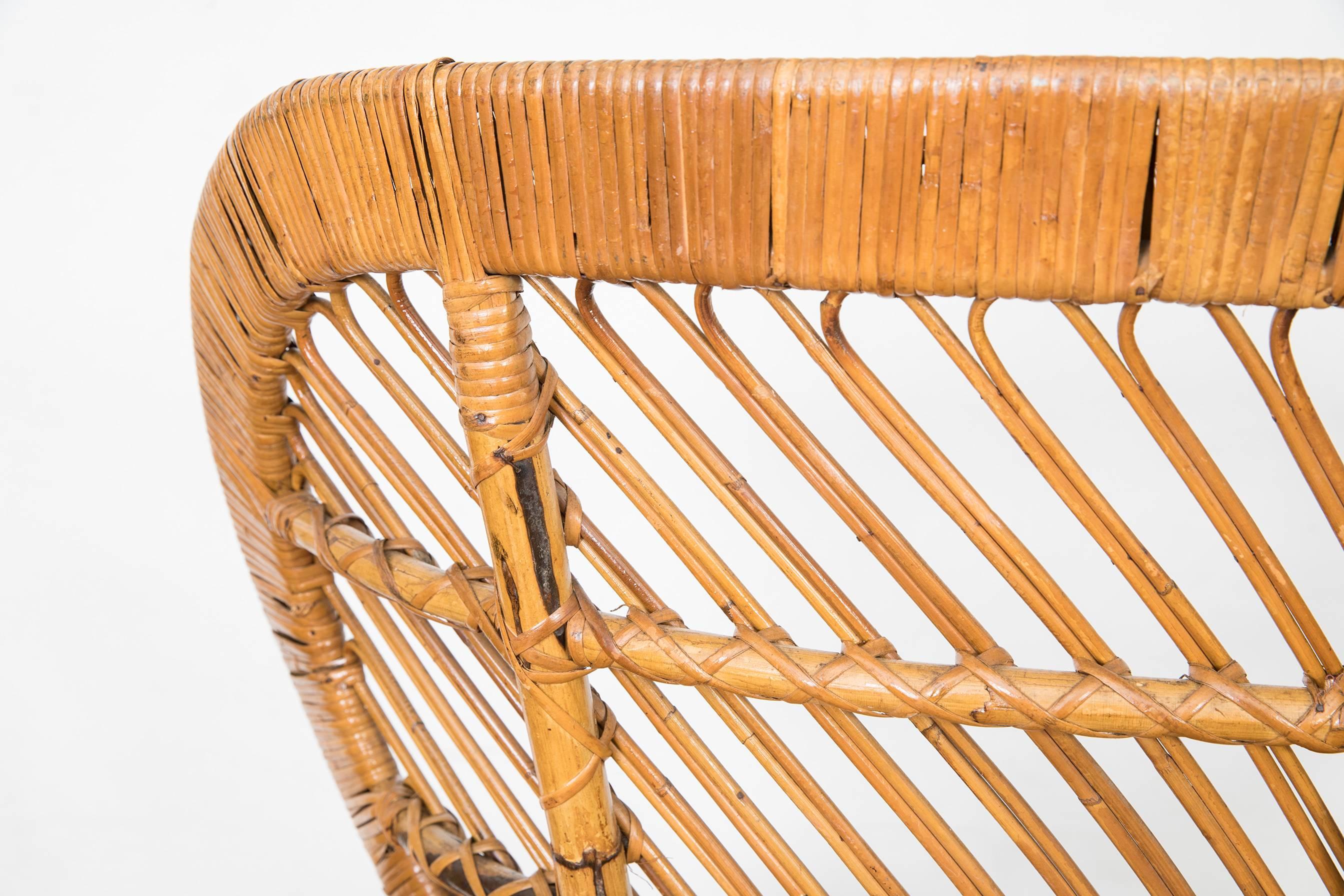 Lio Carminati Midcentury Italian Bamboo and Rattan Armchair  In Excellent Condition In Firenze, IT