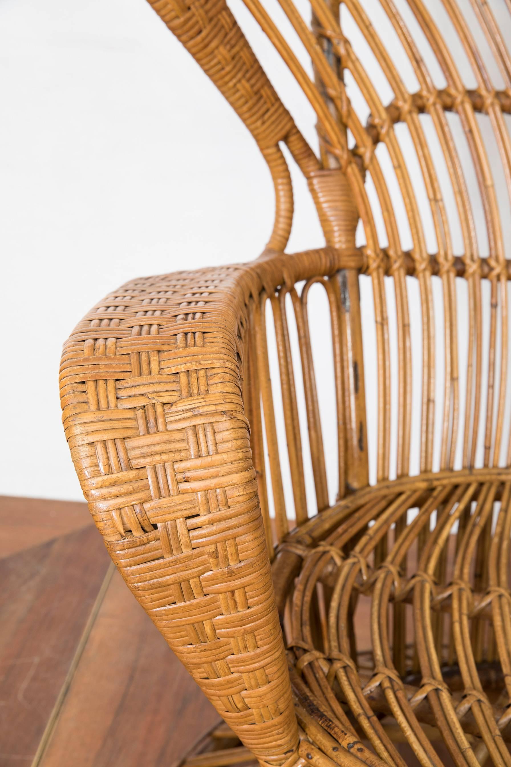 Mid-20th Century Lio Carminati Midcentury Italian Bamboo and Rattan Armchair 