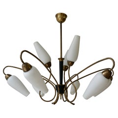 Vintage A Mid Century Italian Brass Pendant Light with Original Glass Shades