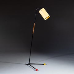 Midcentury Italian Floor Lamp with Red and Yellow Ball Feet and Custom Shade