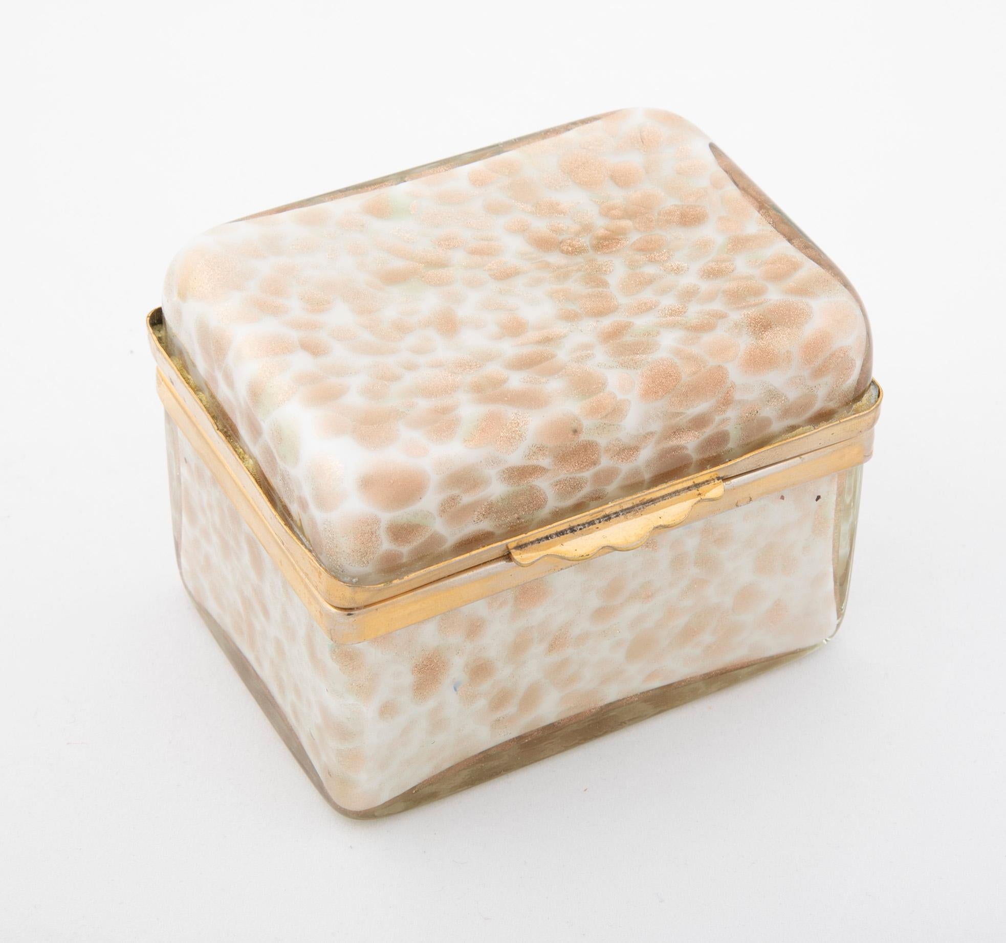 A midcentury Italian Murano white opaline aventurine cased glass box.