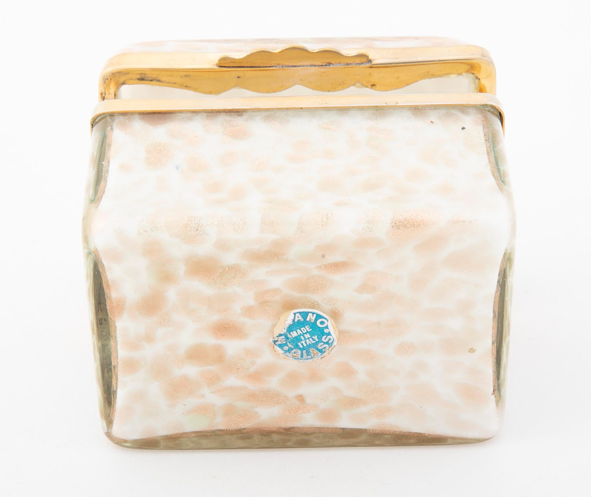 Midcentury Italian Murano White Opaline Aventurine Cased Glass Box 4