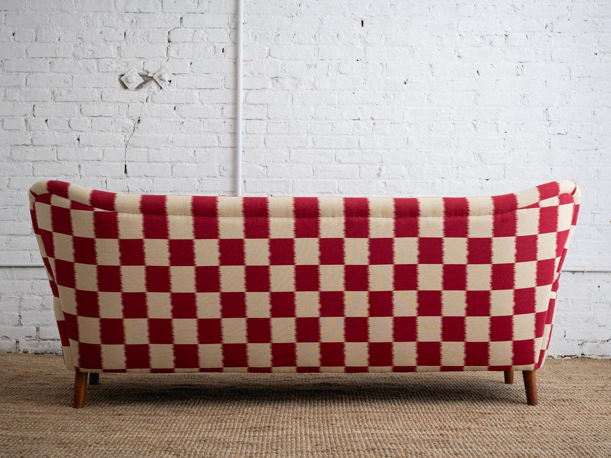 Art Deco A Mid Century Italian Sofa in Checkered Jacquard For Sale