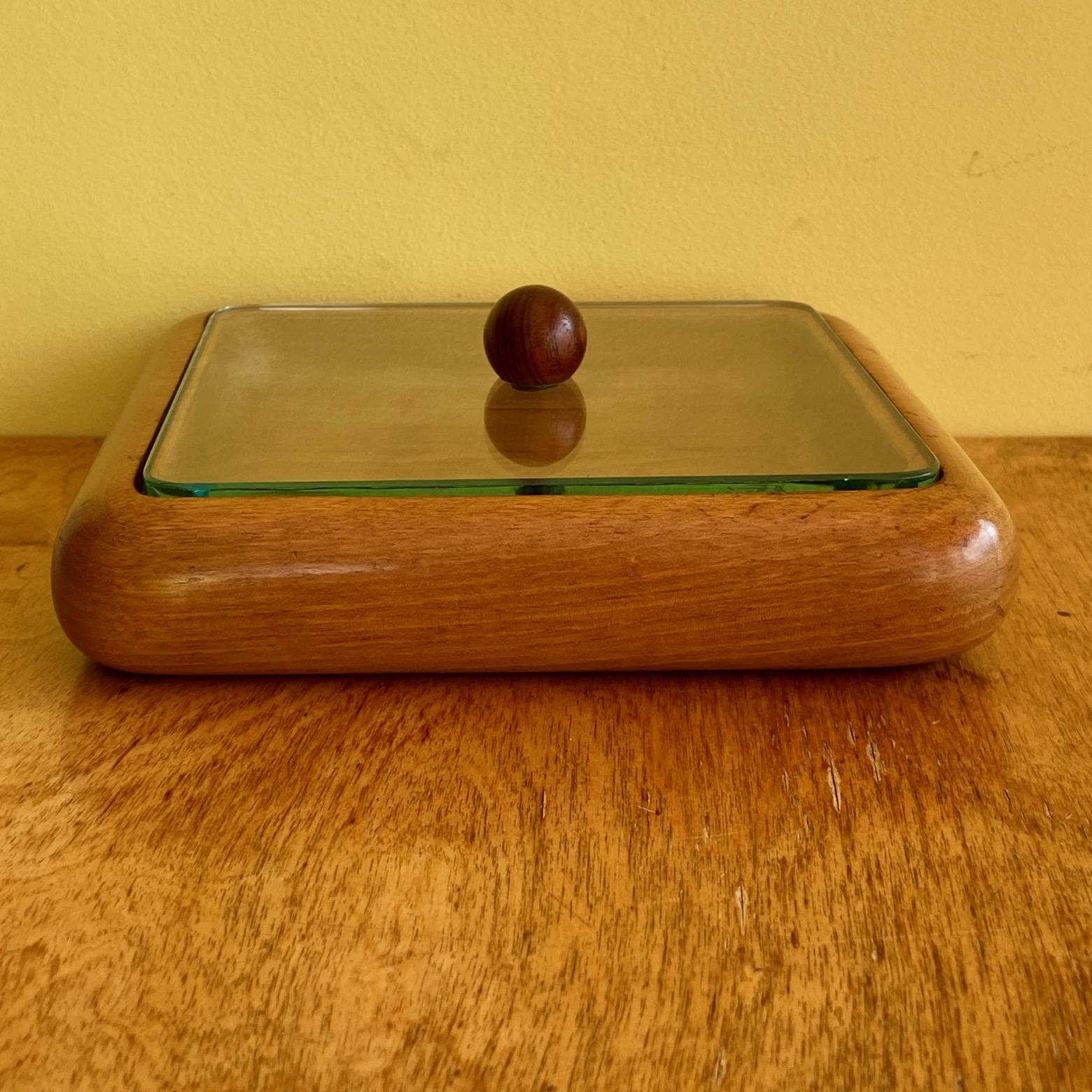 a mid-century Italian wood and glass table top box in the manner of Fontana Arte For Sale 5