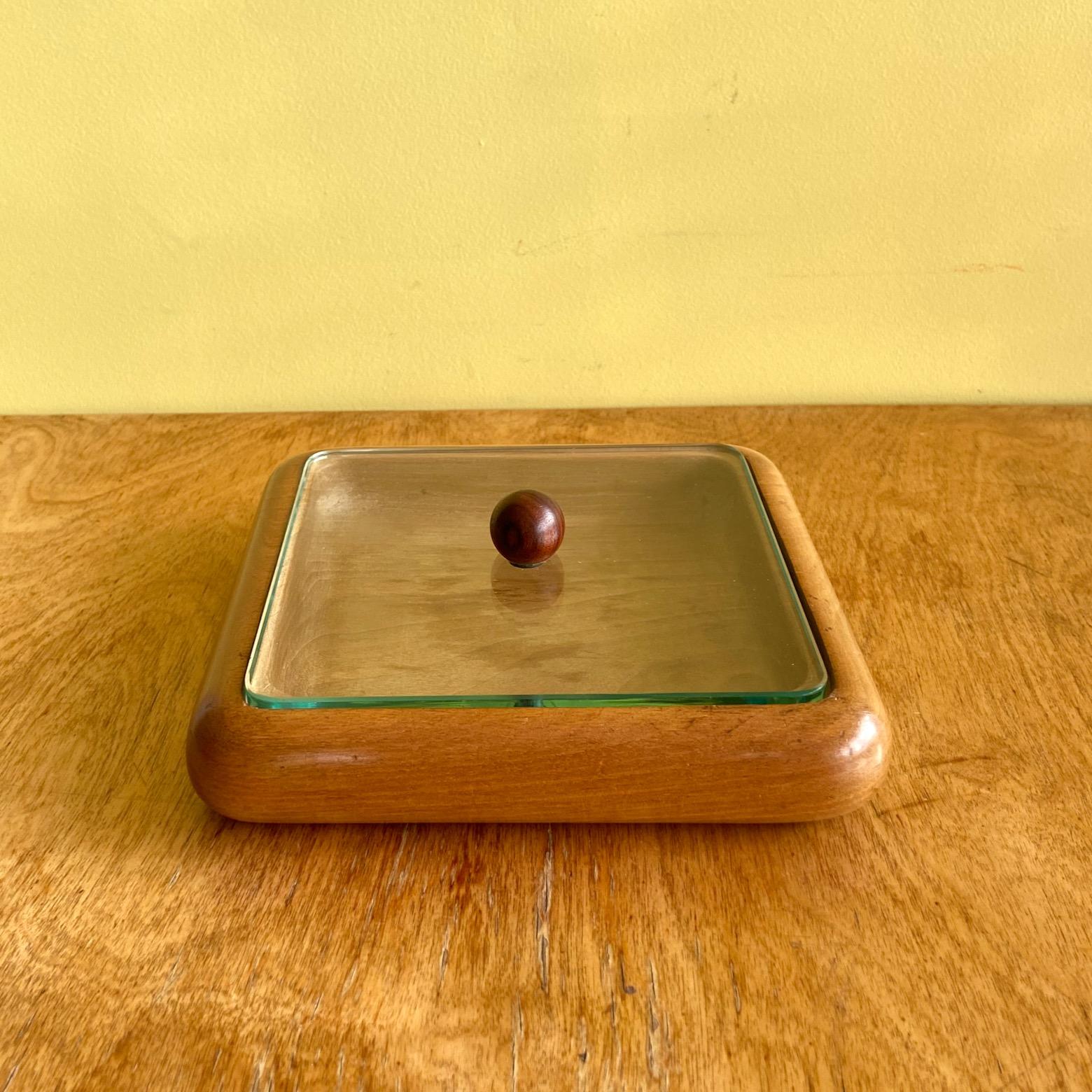 a mid-century Italian wood and glass table top box in the manner of Fontana Arte For Sale 7