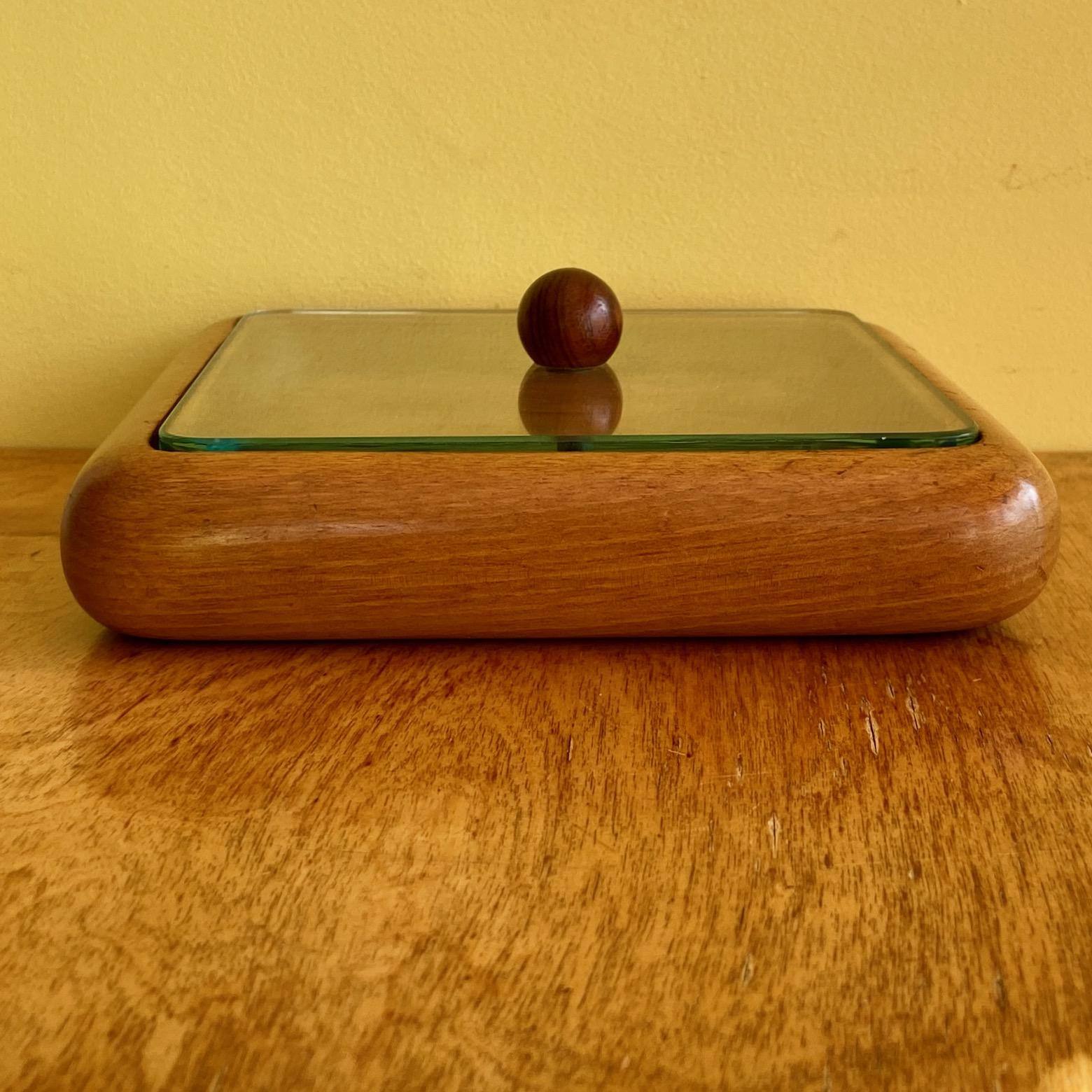 a mid-century Italian wood and glass table top box in the manner of Fontana Arte For Sale 2
