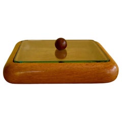 a mid-century Italian wood and glass table top box in the manner of Fontana Arte