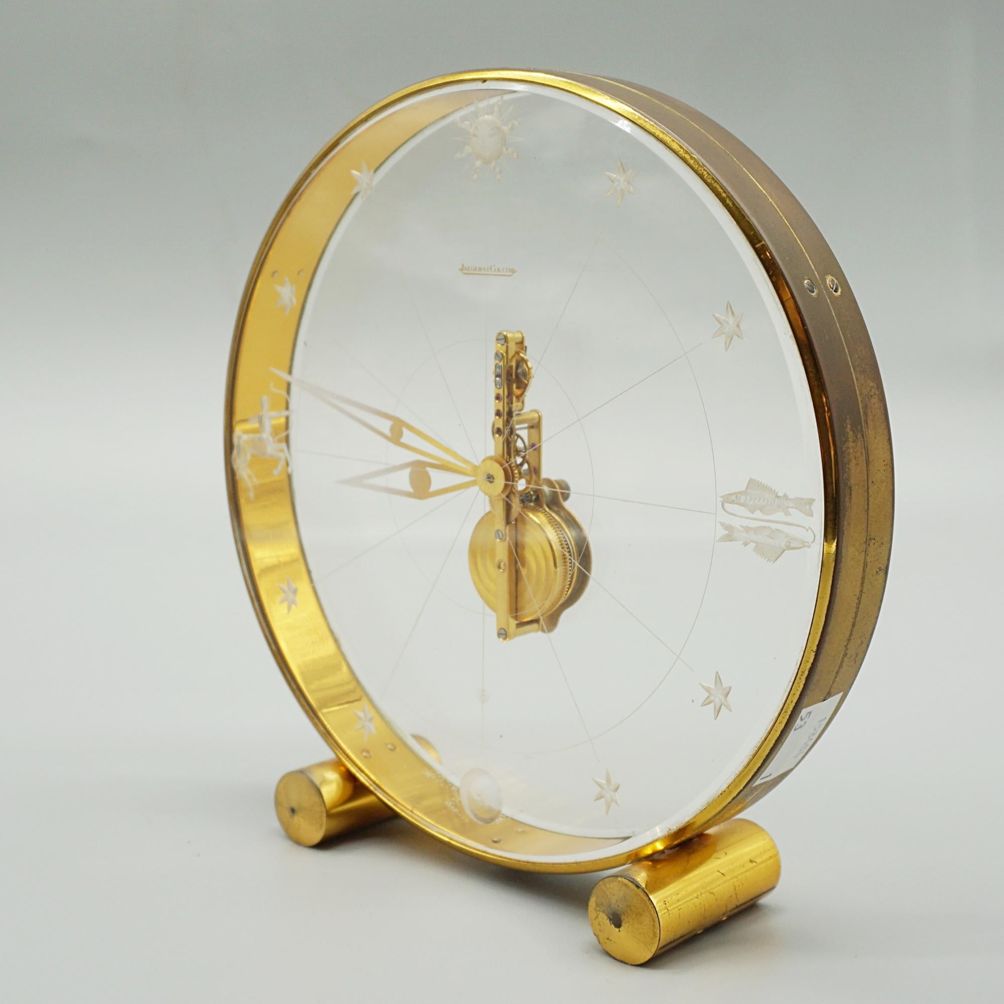Swiss A Mid-Century Jaeger LeCoultre Zodiac Mantel Clock Circa 1960