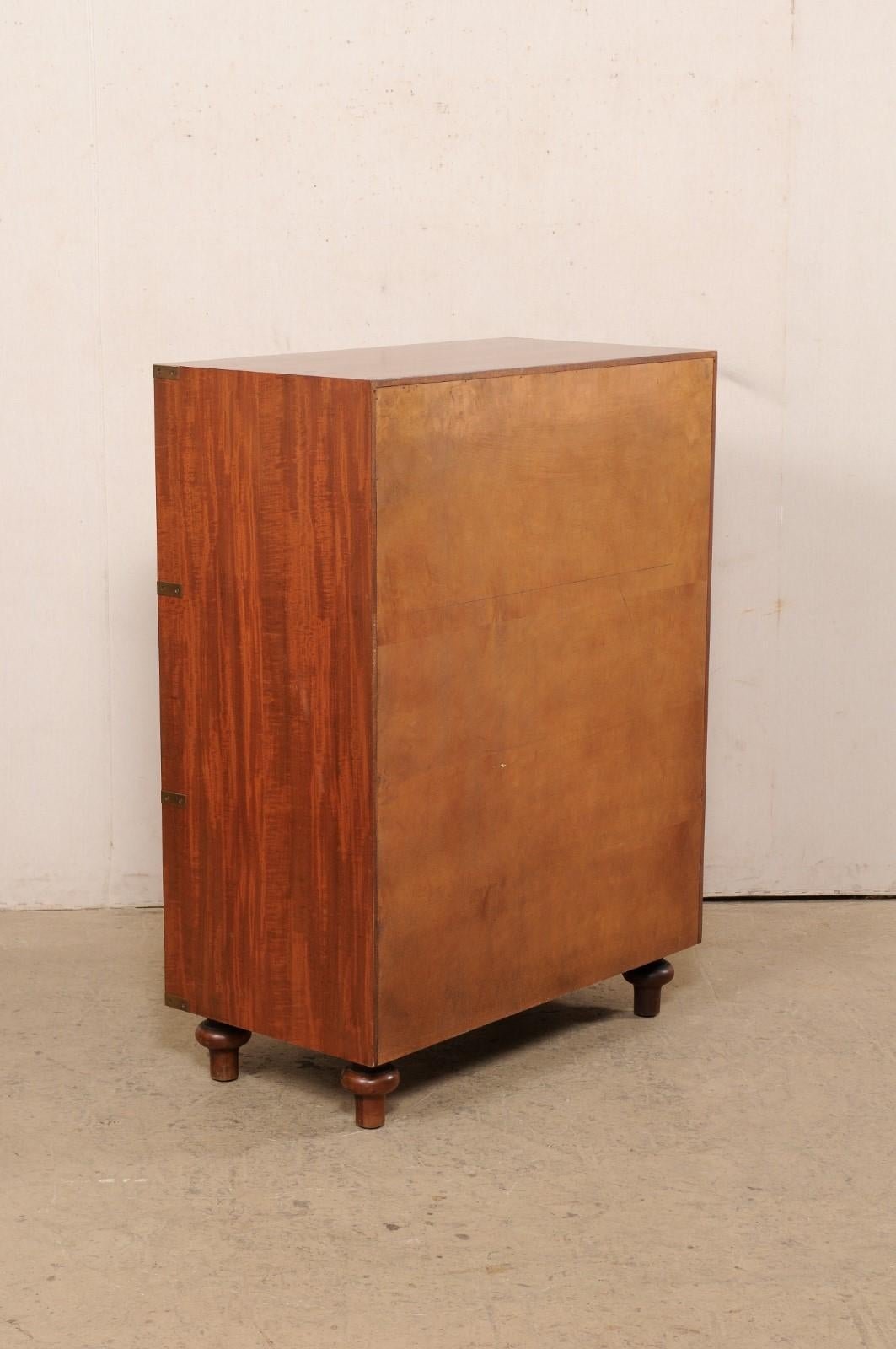 Mid-Century Mahogany Tall Campaign Chest W/Brass Hardware For Sale 5