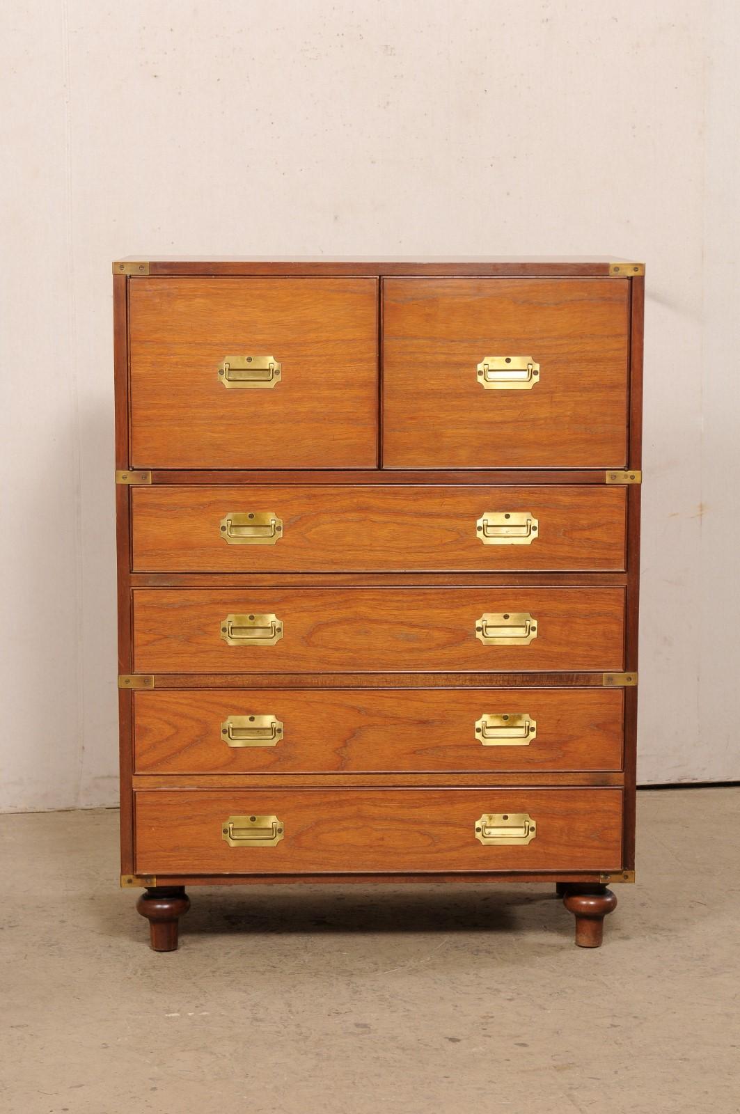 Mid-Century Mahogany Tall Campaign Chest W/Brass Hardware For Sale 7