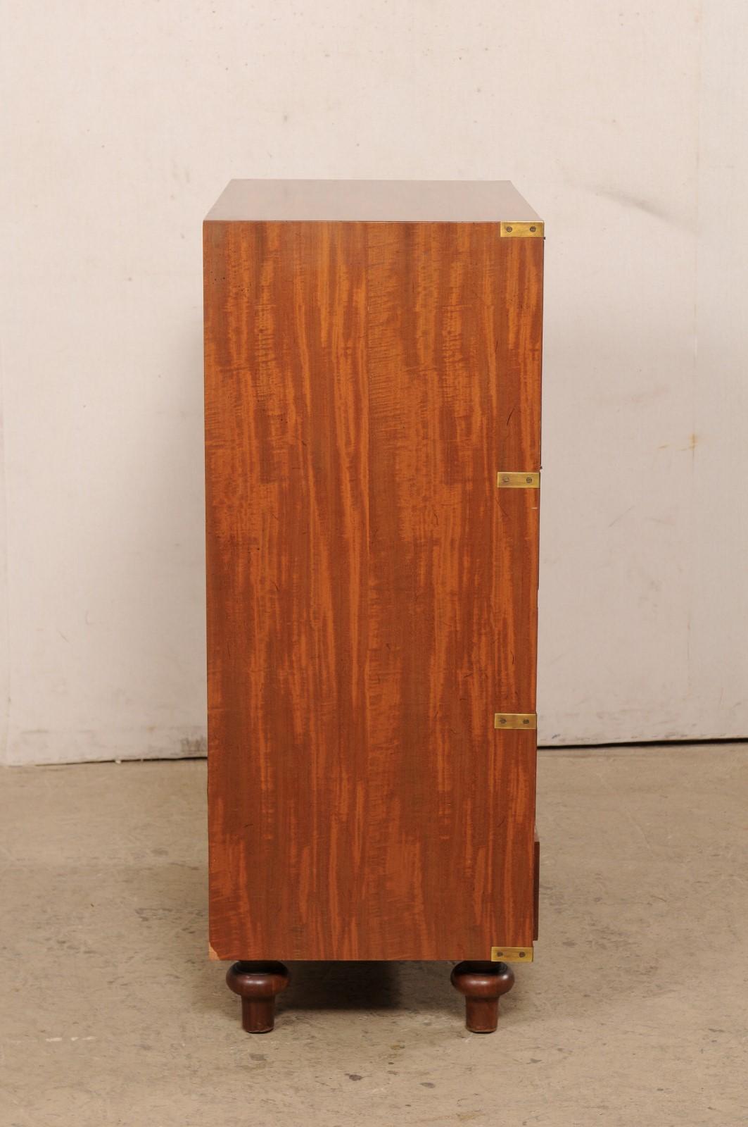 Mid-Century Mahogany Tall Campaign Chest W/Brass Hardware For Sale 2