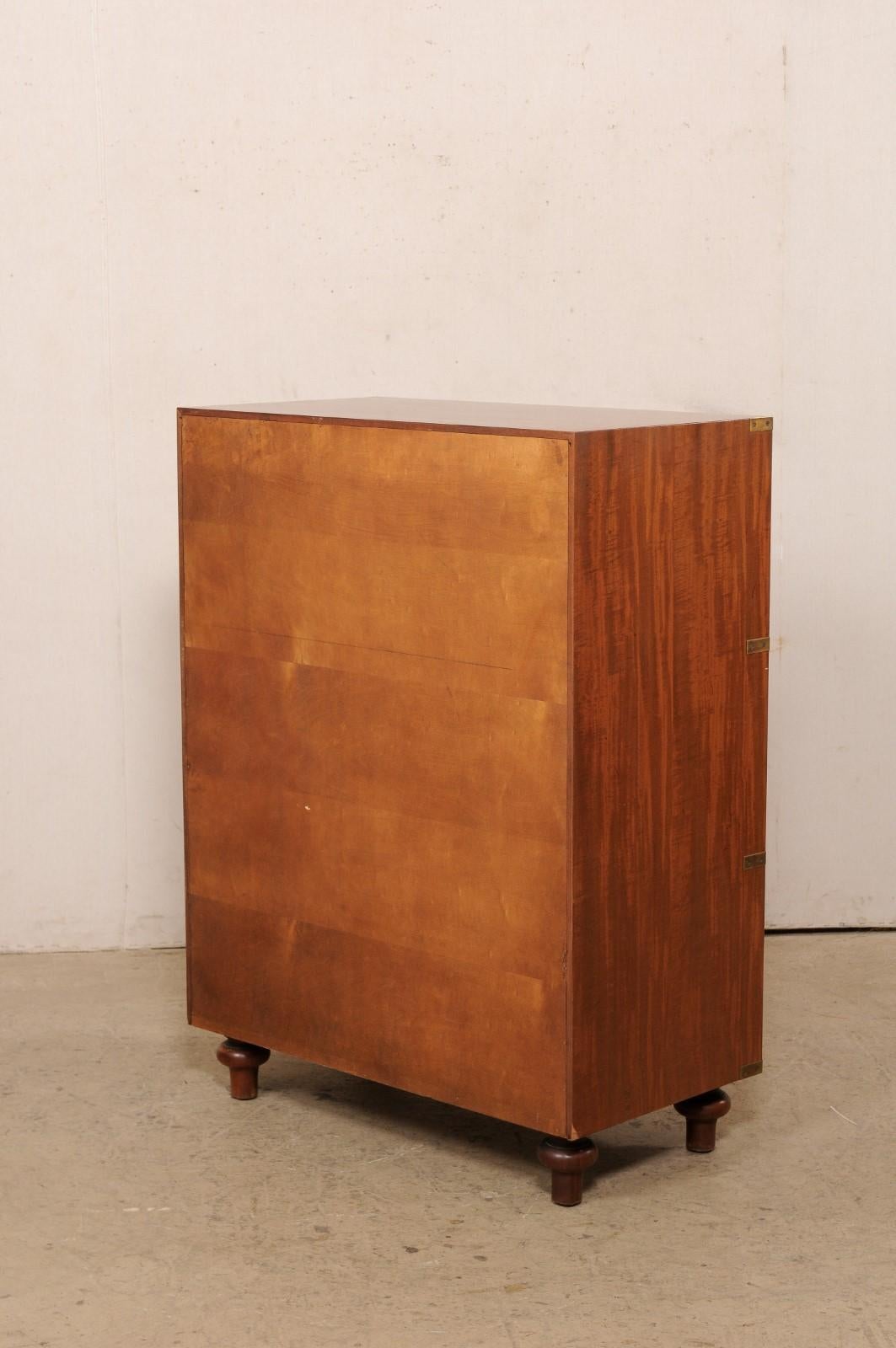 Mid-Century Mahogany Tall Campaign Chest W/Brass Hardware For Sale 3