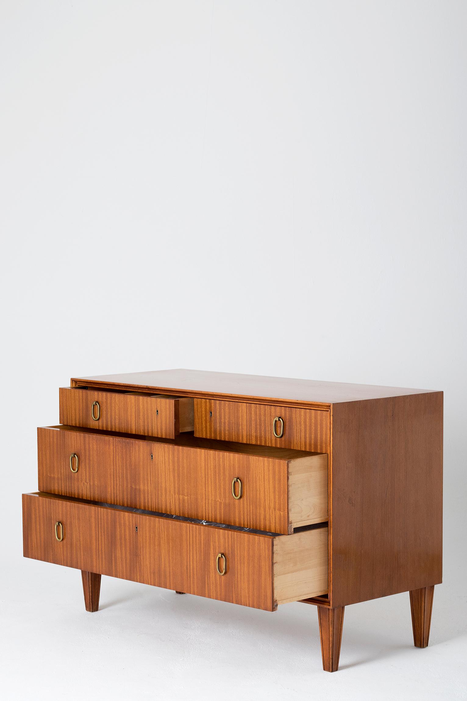 Brass Midcentury Mahogany Chest of Drawers by Axel Larsson for Bodafors