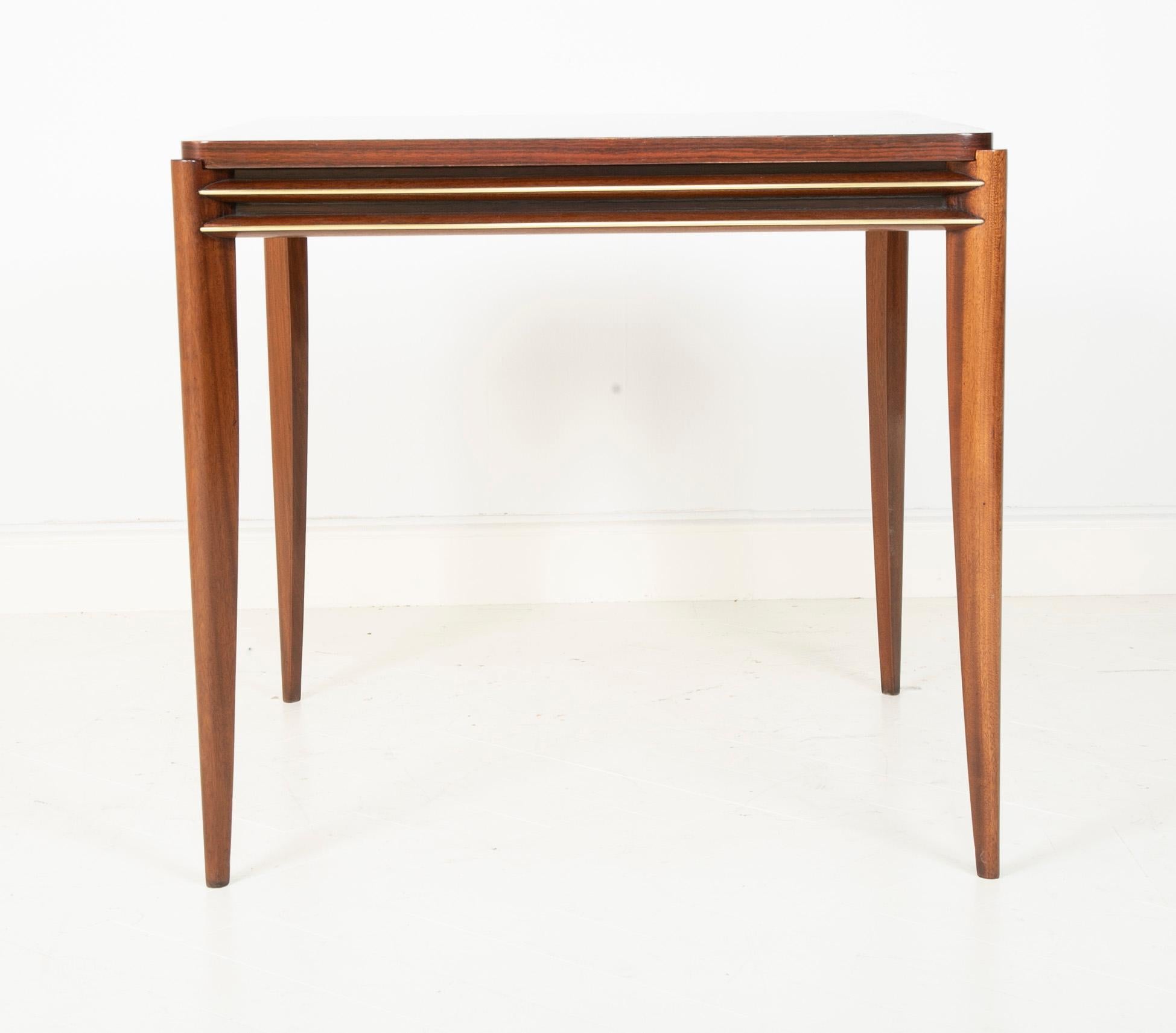 American Midcentury Mahogany Games Table with Gilt Brass Detail