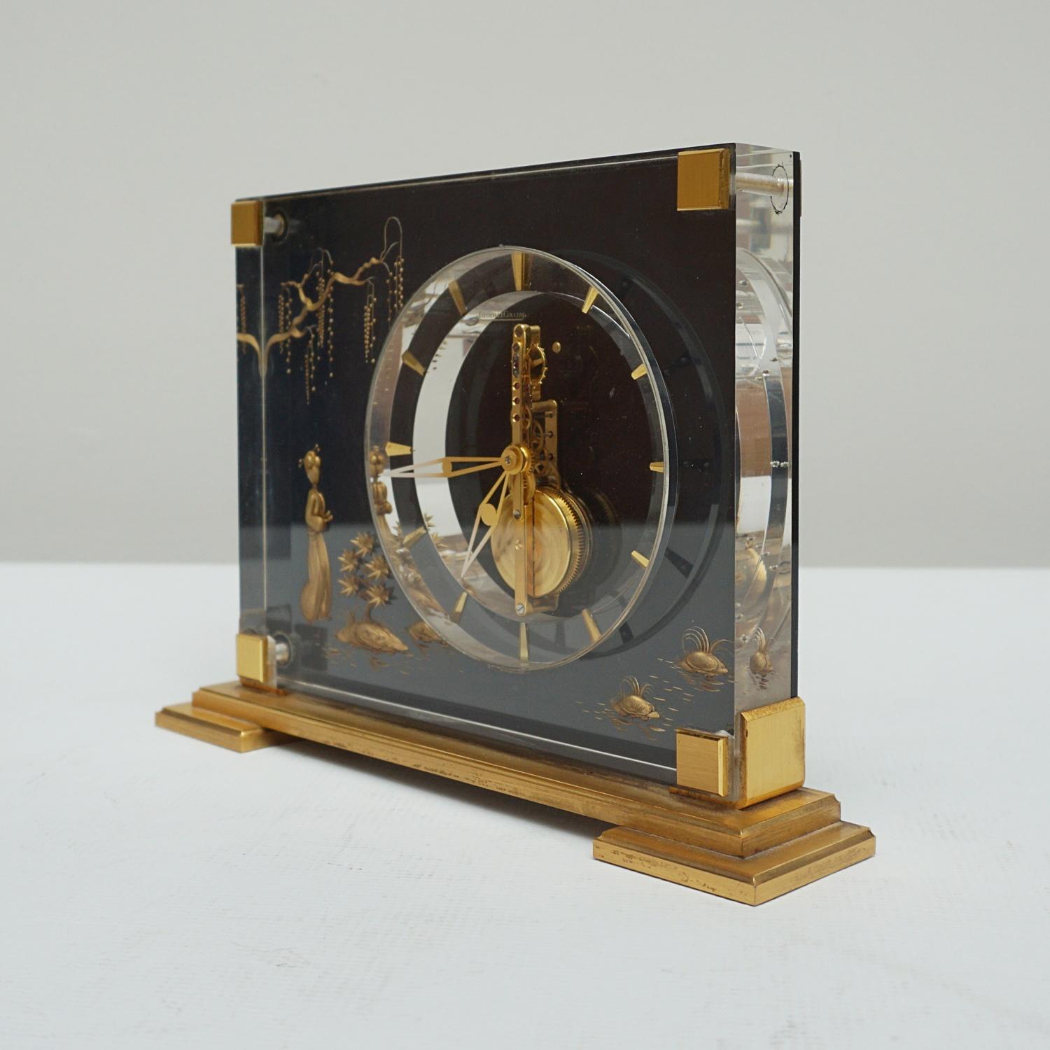 Mid-Century Modern Mid-Century Mantel Clock by Jaeger Lecoultre Lucite and Brass circa 1960