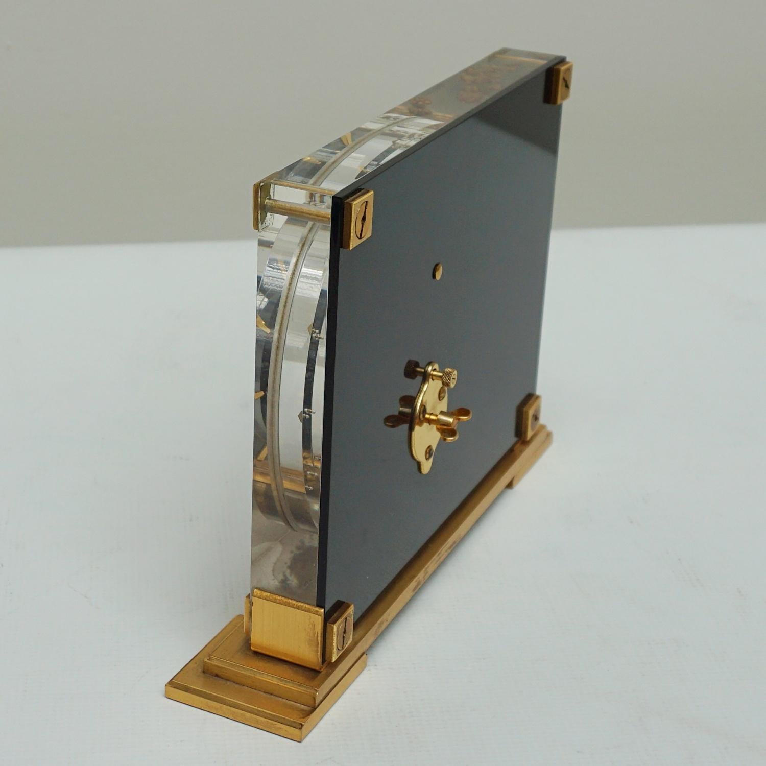 Swiss Mid-Century Mantel Clock by Jaeger Lecoultre Lucite and Brass circa 1960