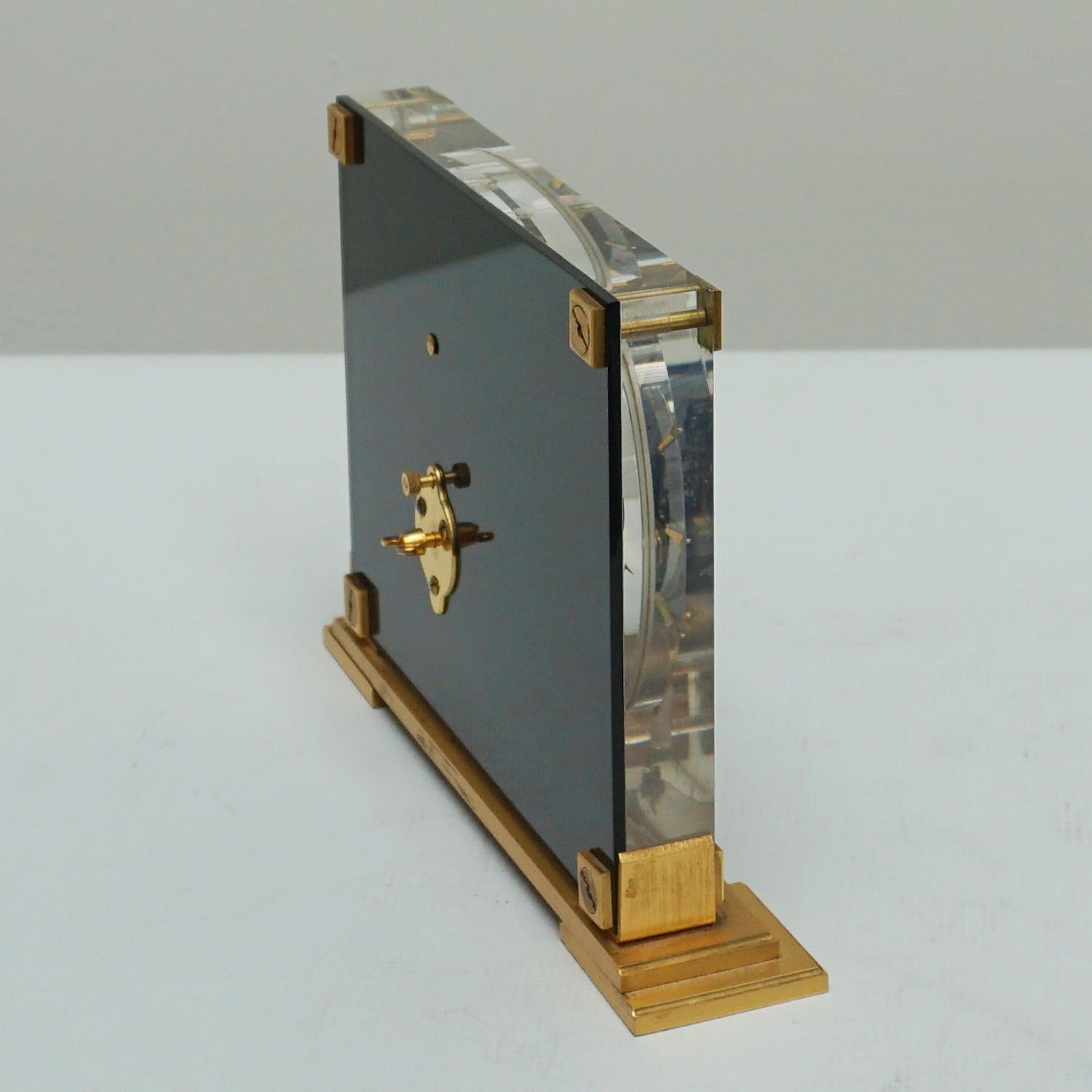 20th Century Mid-Century Mantel Clock by Jaeger Lecoultre Lucite and Brass circa 1960
