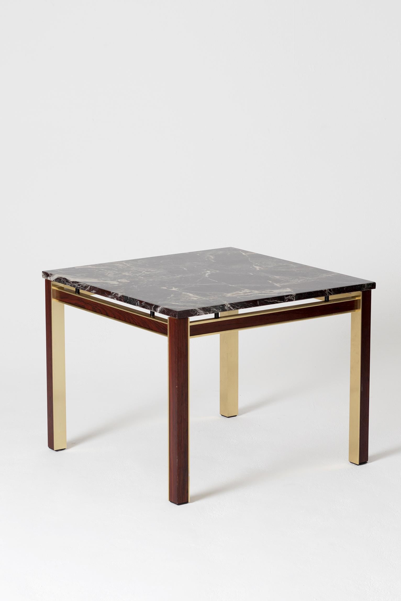 Danish Midcentury Marble Topped Brass Square Side Table
