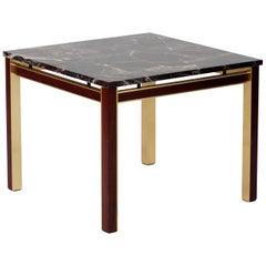 Midcentury Marble Topped Brass Square Side Table
