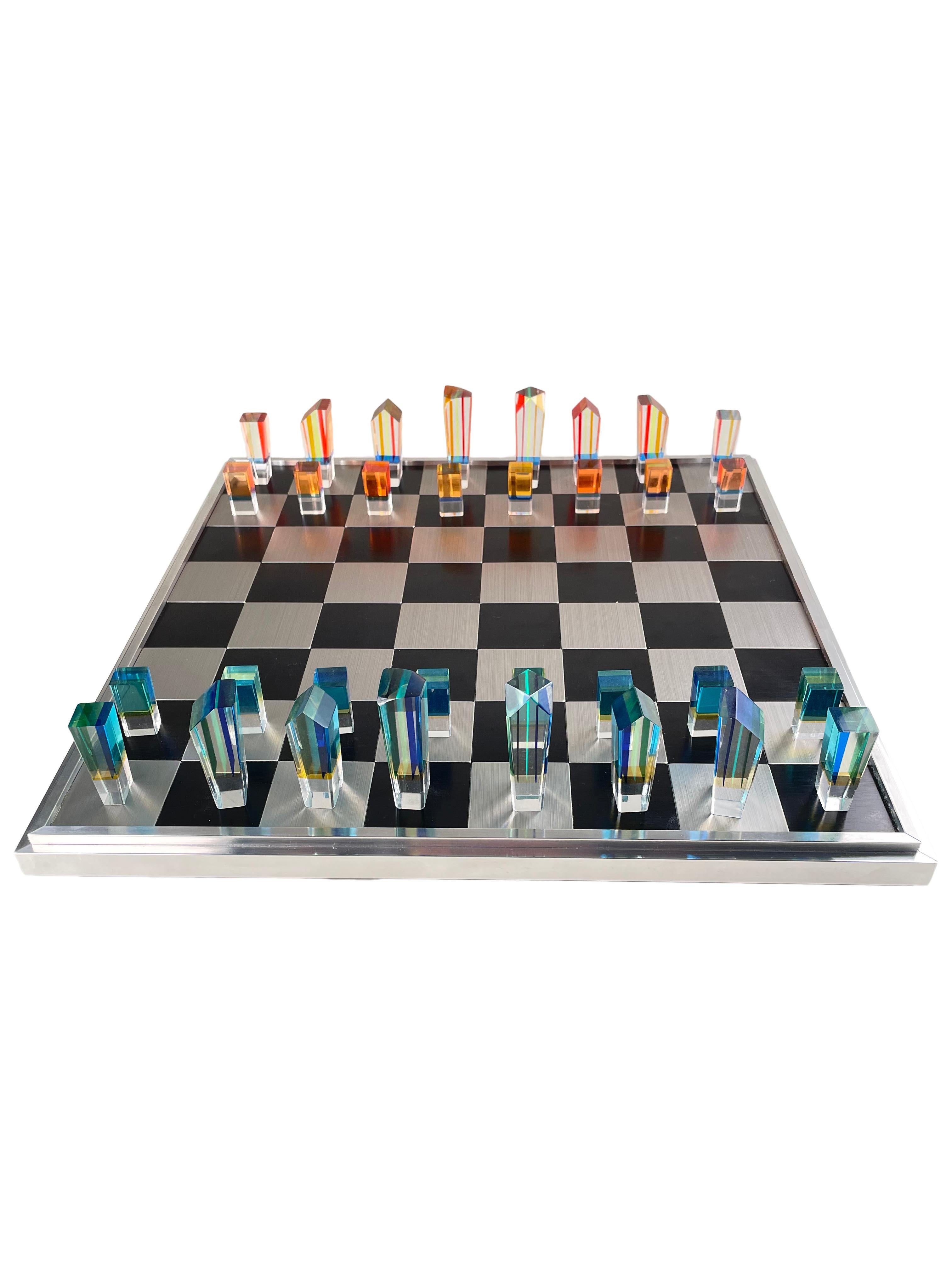 Mid-Century Modern Acrylic and Aluminum Chess Set by, Charles Hollis Jones 2