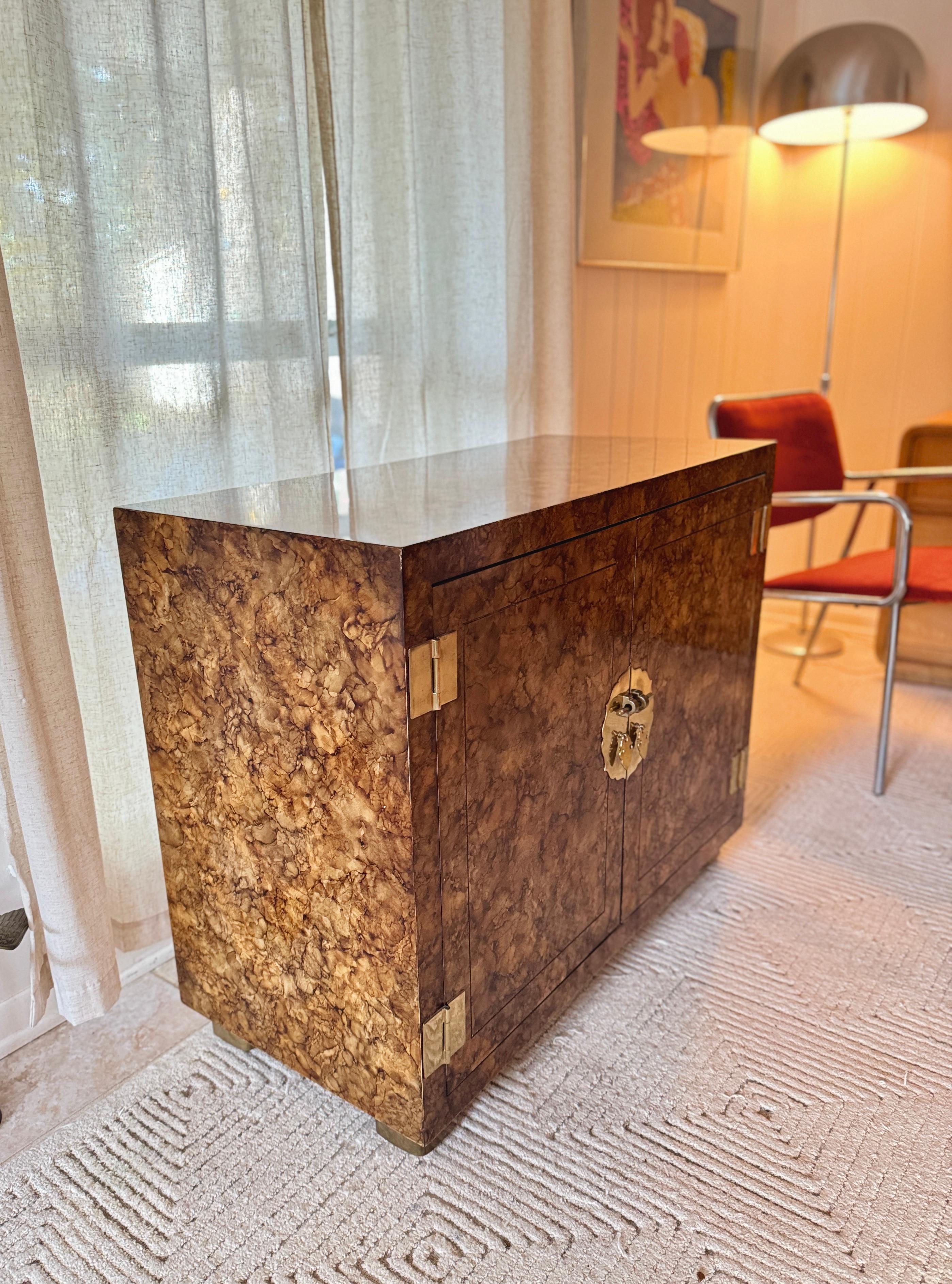 Wood A mid century modern Asian-inspired tortoise cabinet by Henredon, circa 1970s