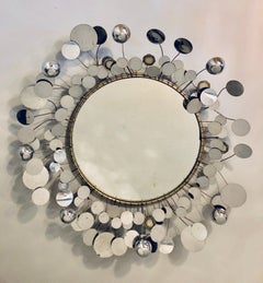 Mid-Century Modern Bamboo Form Frame Mirror Having Floating Orbit Spheres