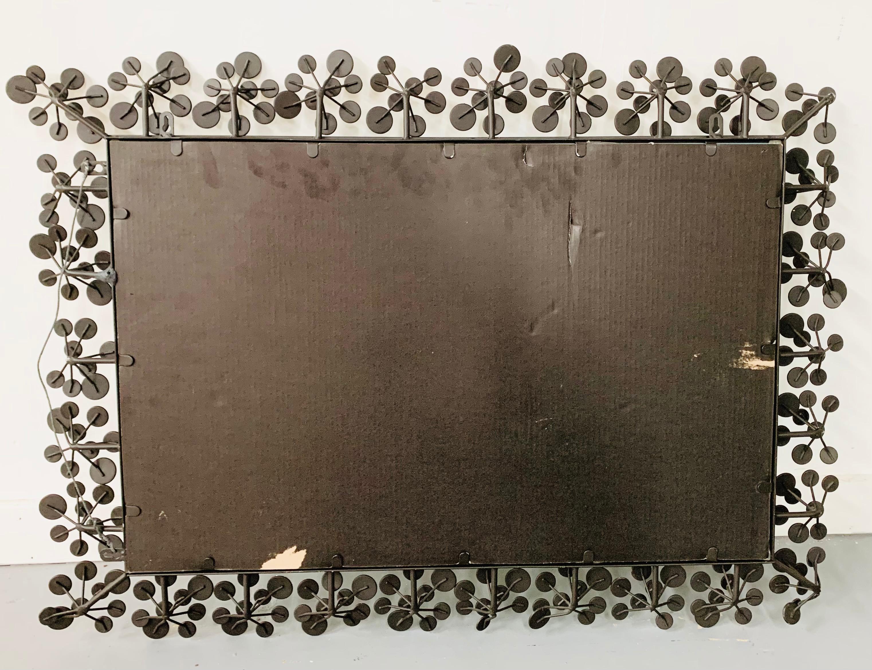Mid-Century Modern Black and Faux Crystal Accent Beveled Wall Mirror For Sale 4