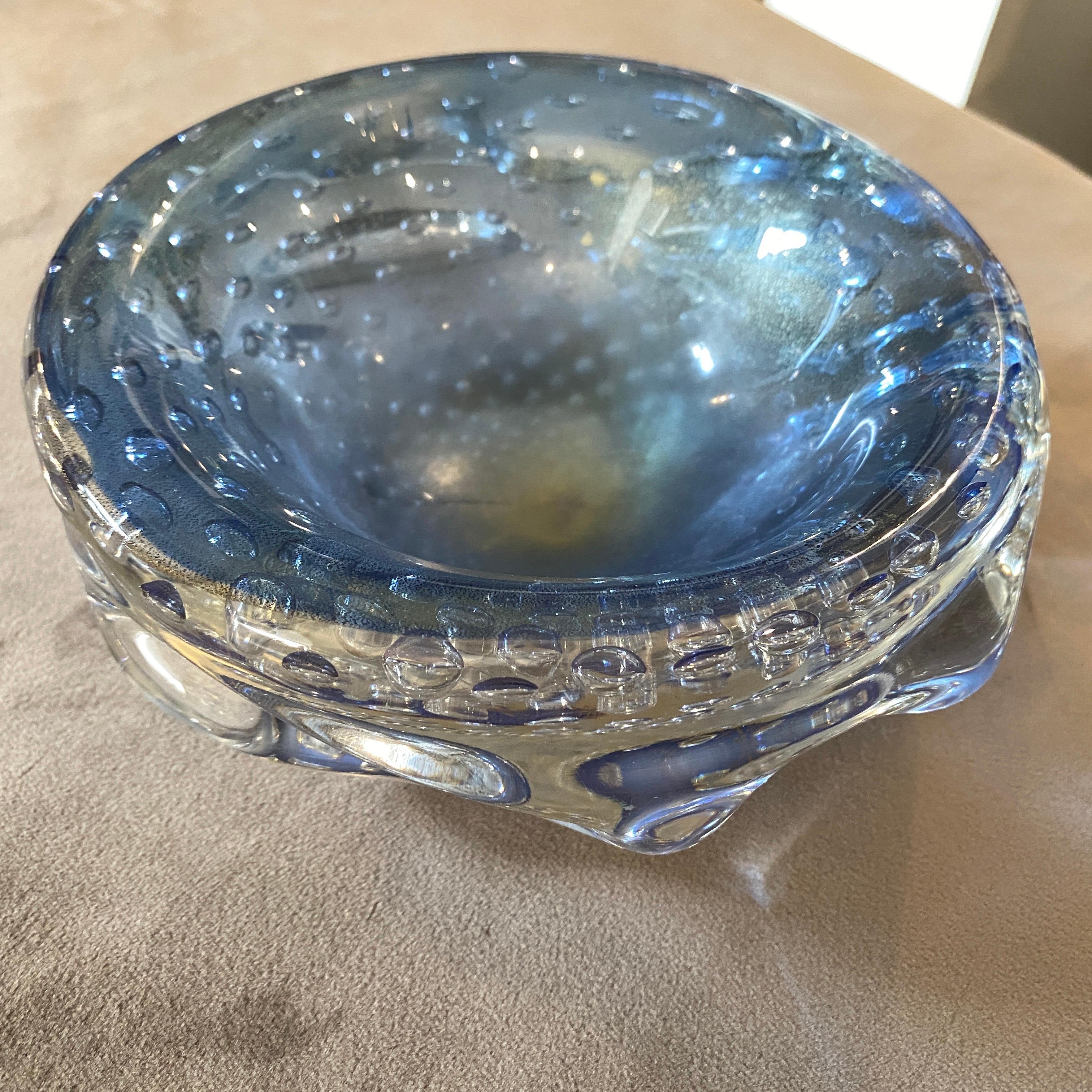 Hand-Crafted Mid-Century Modern Blue and Gold Murano Glass Ashtray circa 1960 by Seguso