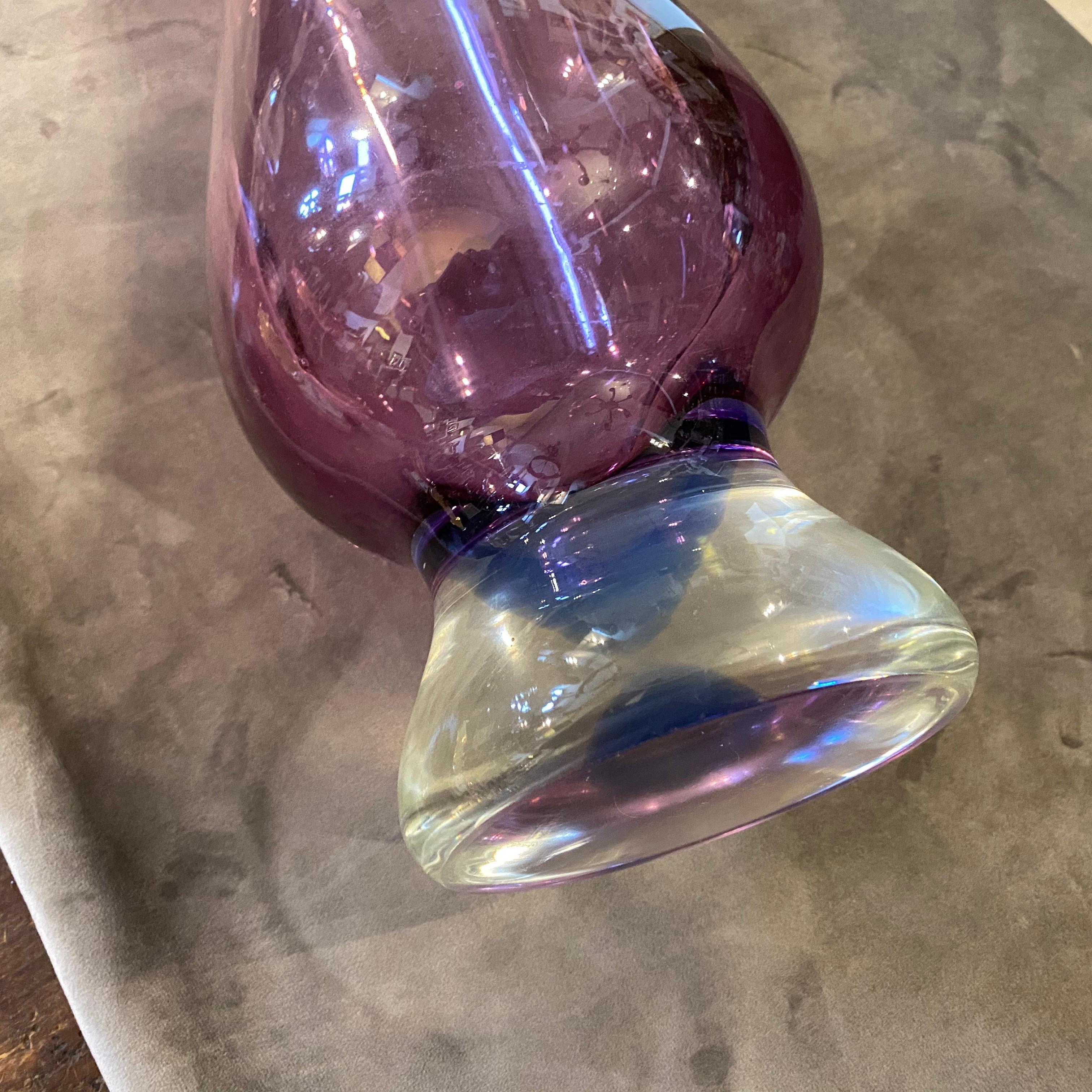 1970er Jahre Modernist Blau und Lila Murano Glas Große Vase im Angebot 3