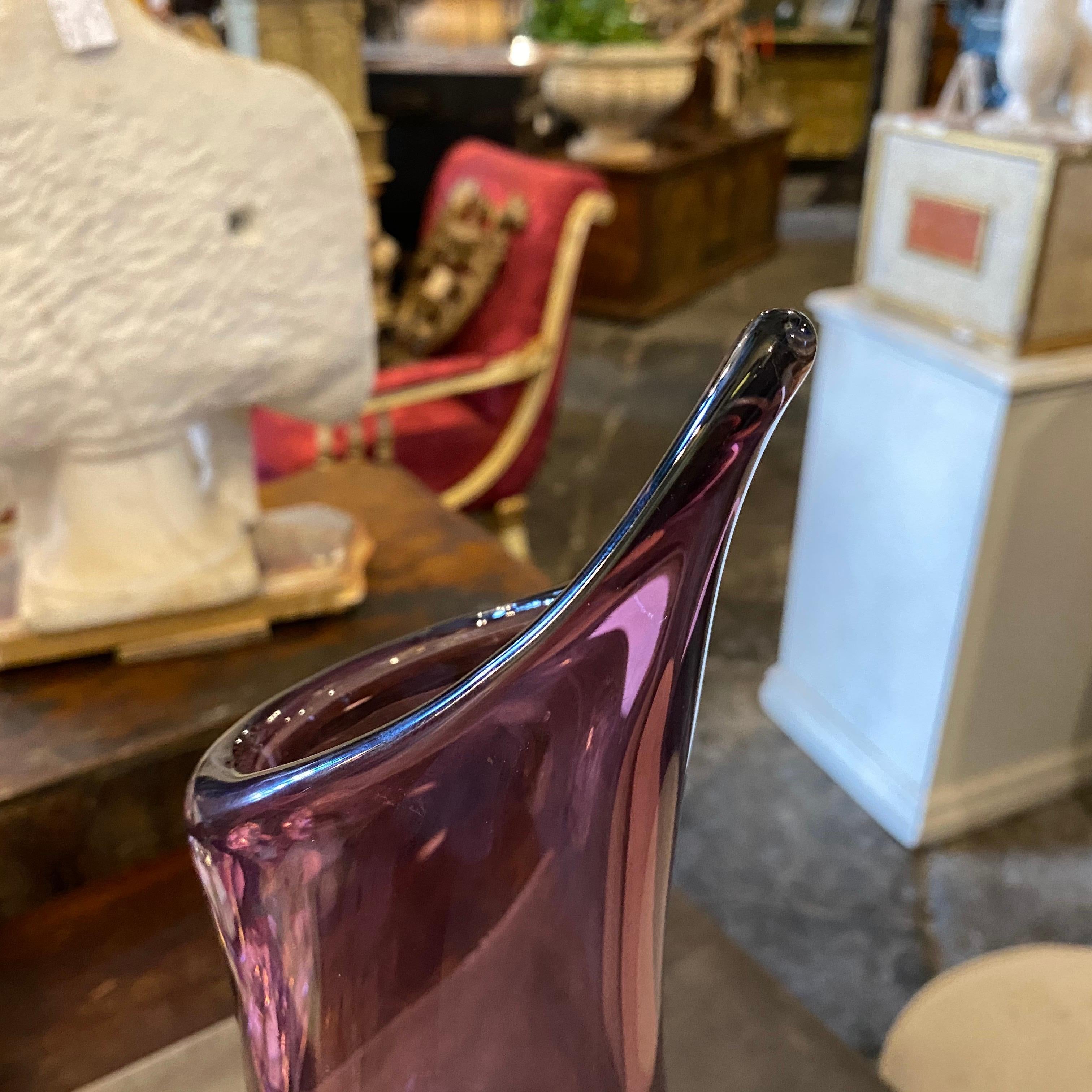 1970s Modernist Blue and Purple Sommerso Murano Glass Tall Vase For Sale 5