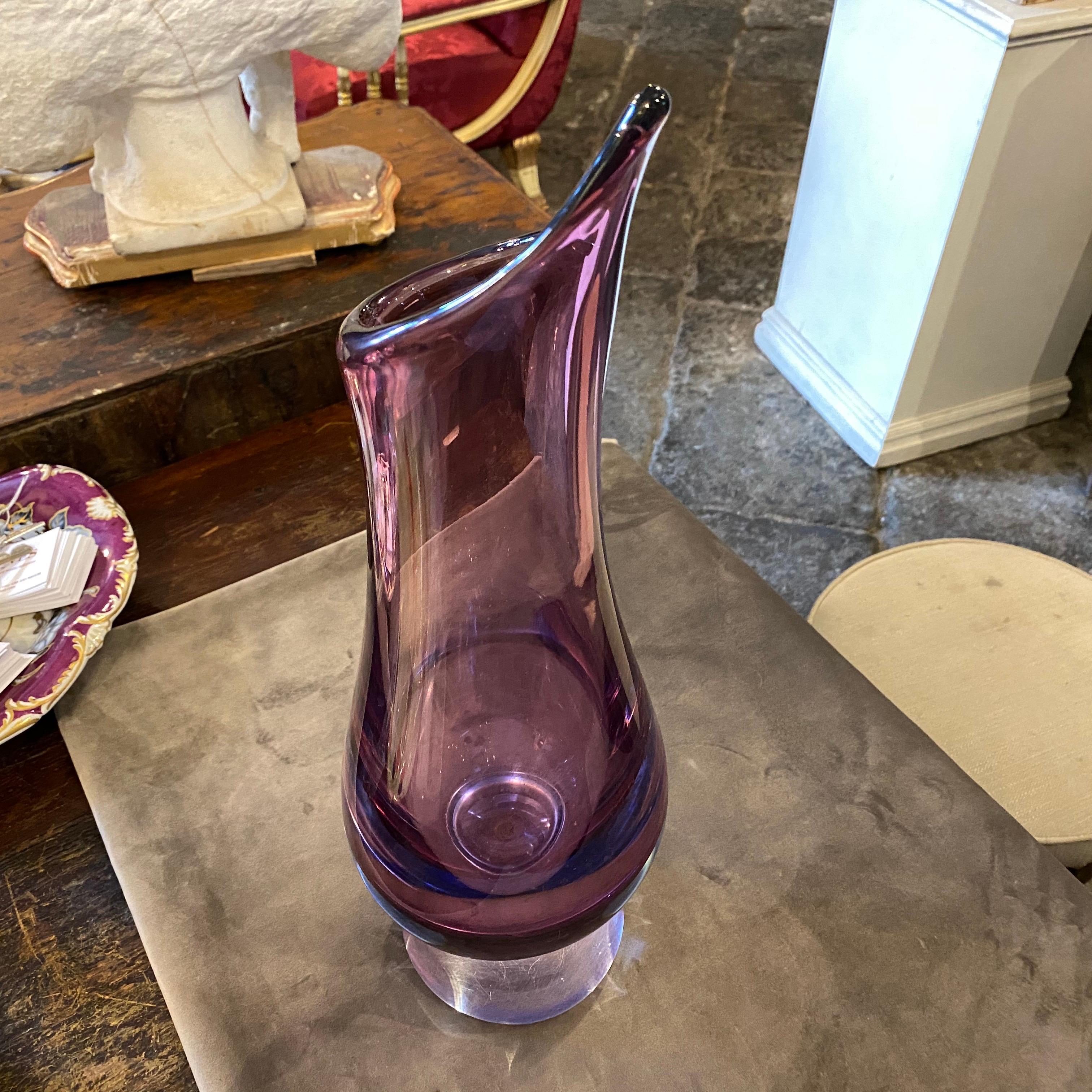 1970er Jahre Modernist Blau und Lila Murano Glas Große Vase im Angebot 5