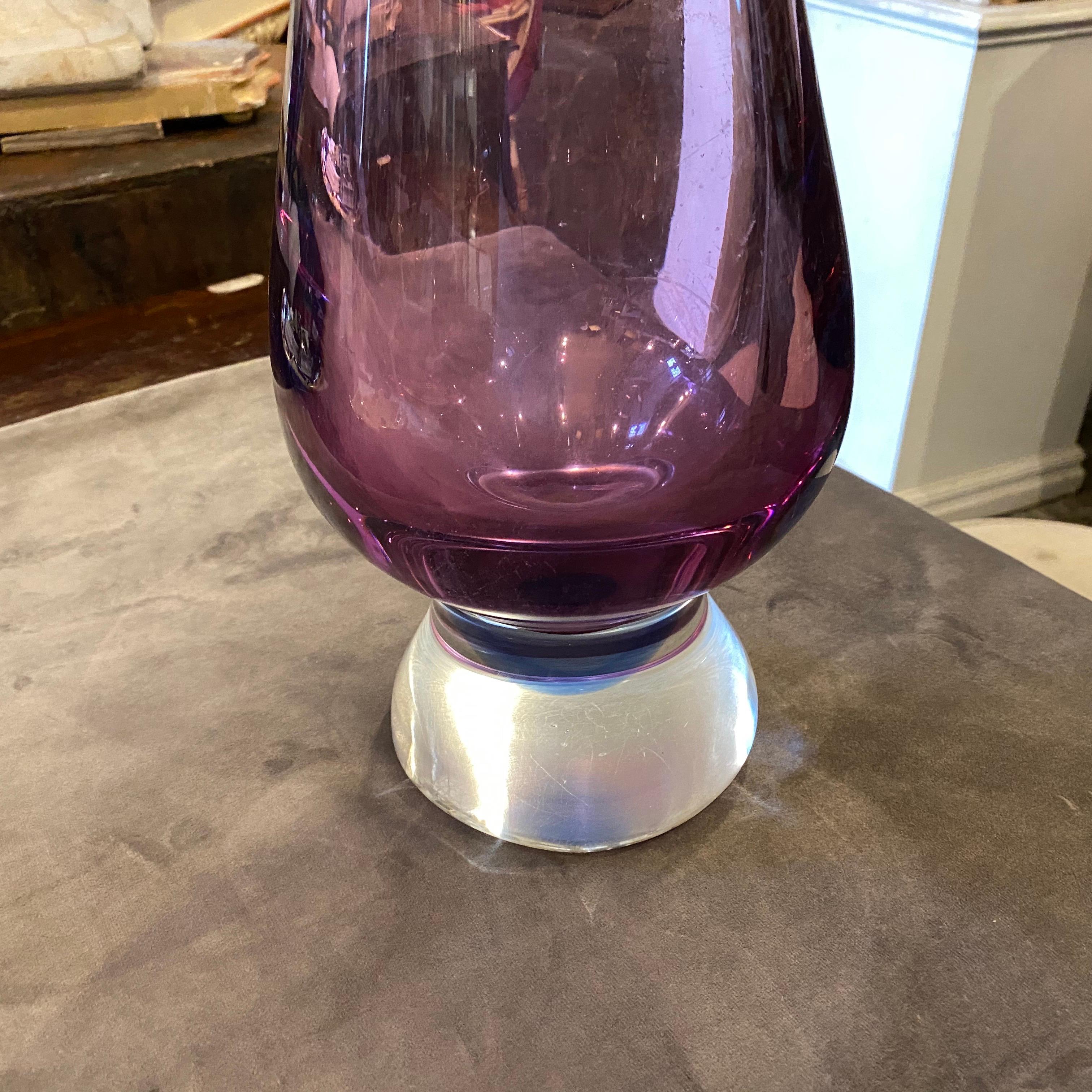 1970er Jahre Modernist Blau und Lila Murano Glas Große Vase (Handgefertigt) im Angebot