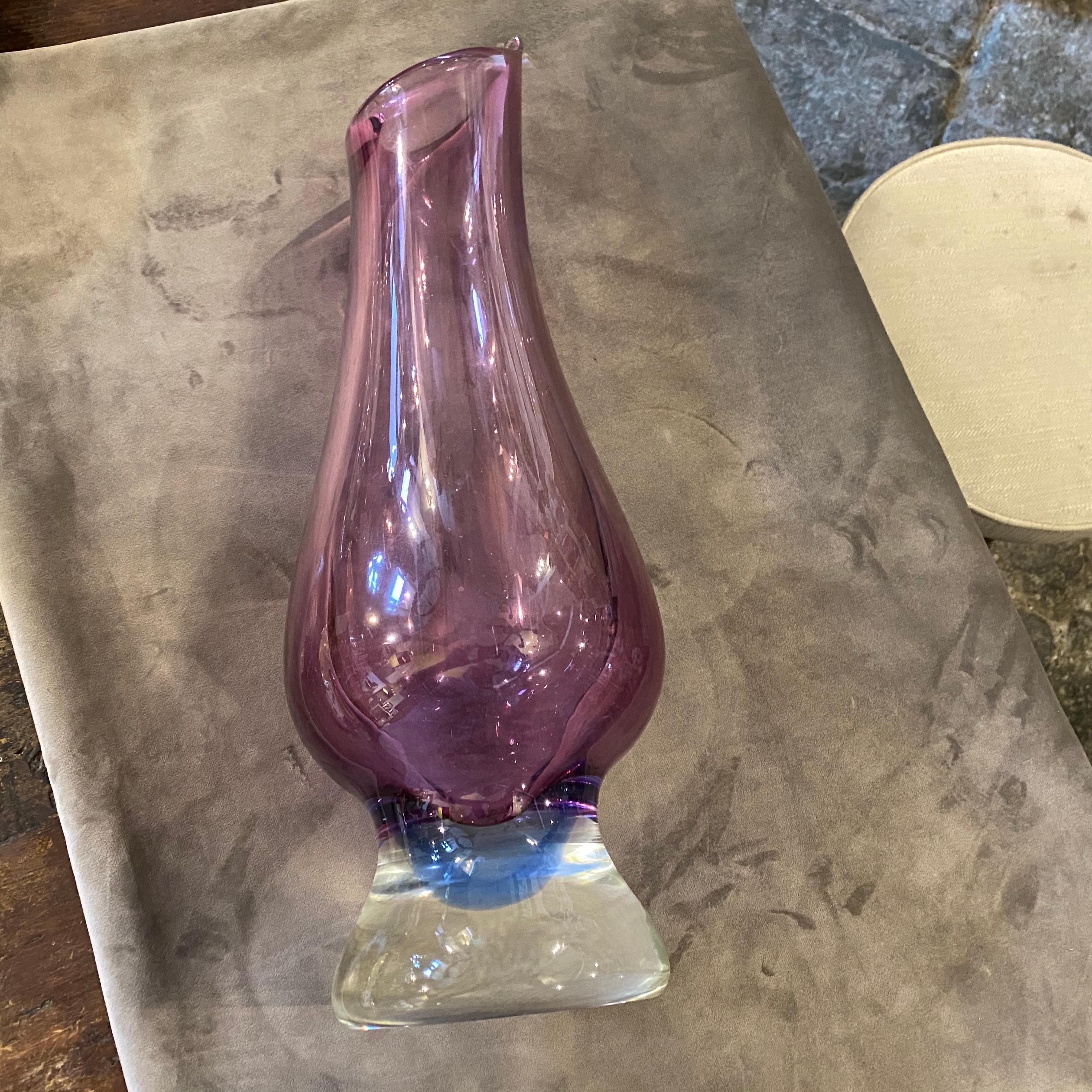 20th Century 1970s Modernist Blue and Purple Murano Glass Tall Vase For Sale