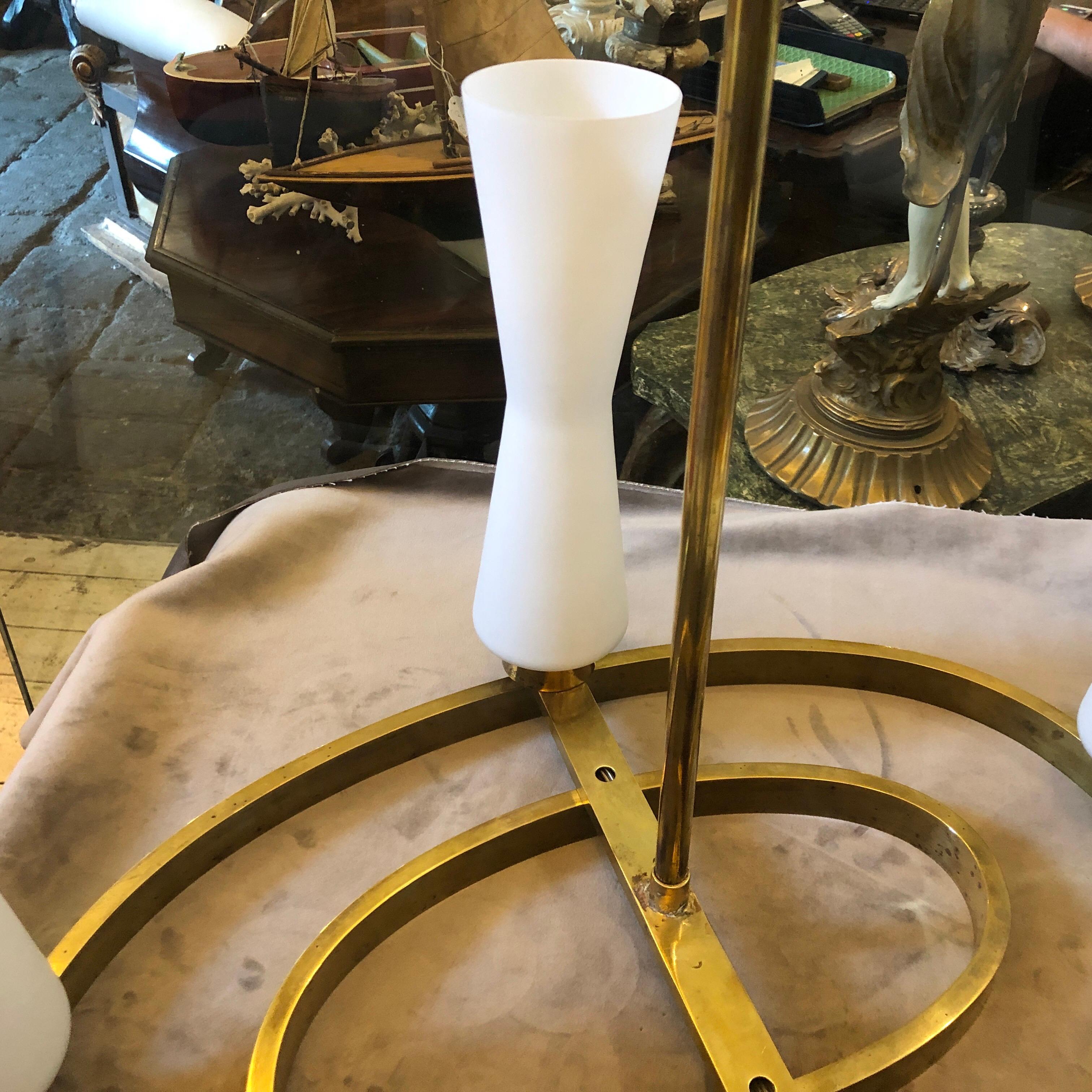 Mid-Century Modern Brass and Glass Italian Oval Chandelier, circa 1950 For Sale 6