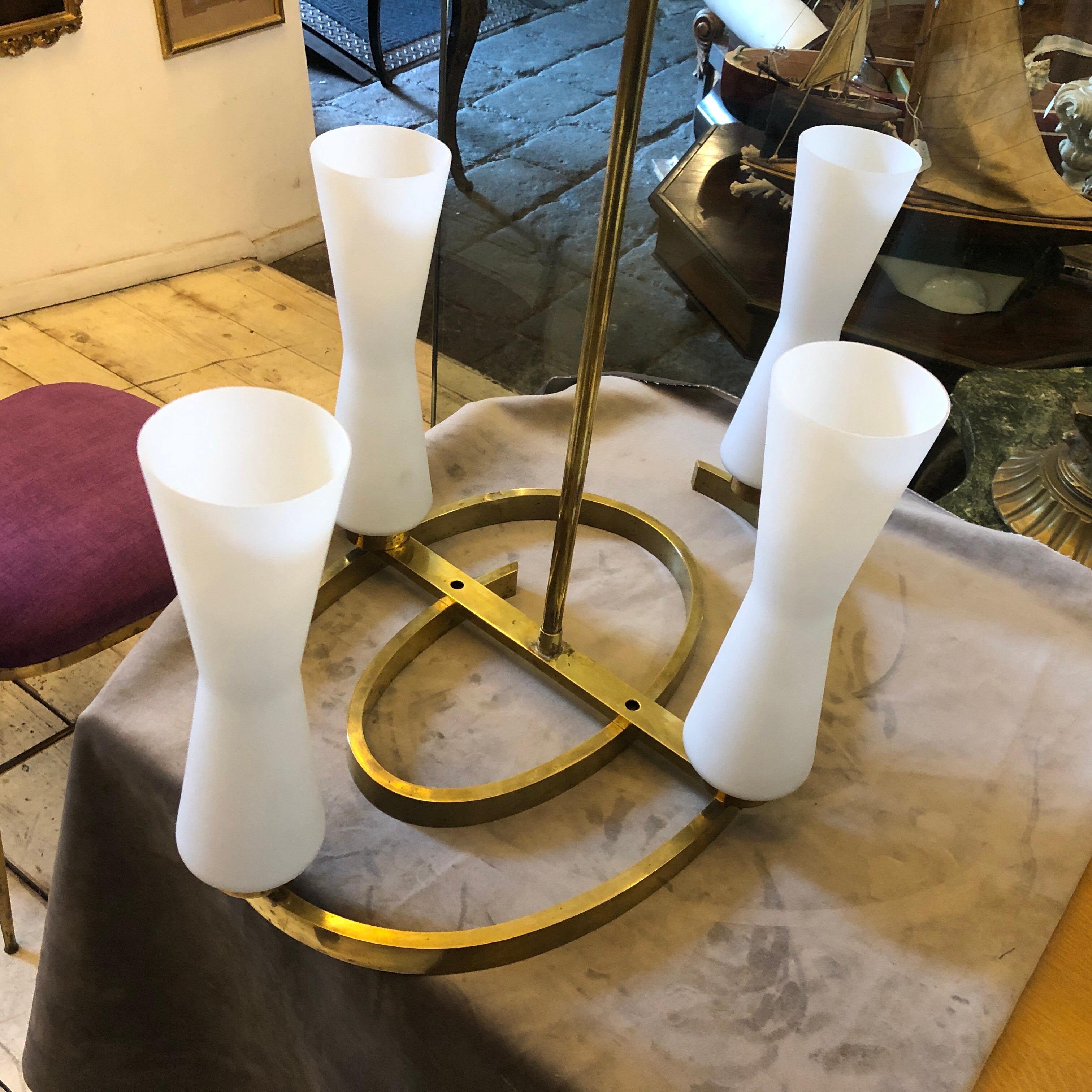 Mid-Century Modern Brass and Glass Italian Oval Chandelier, circa 1950 For Sale 9