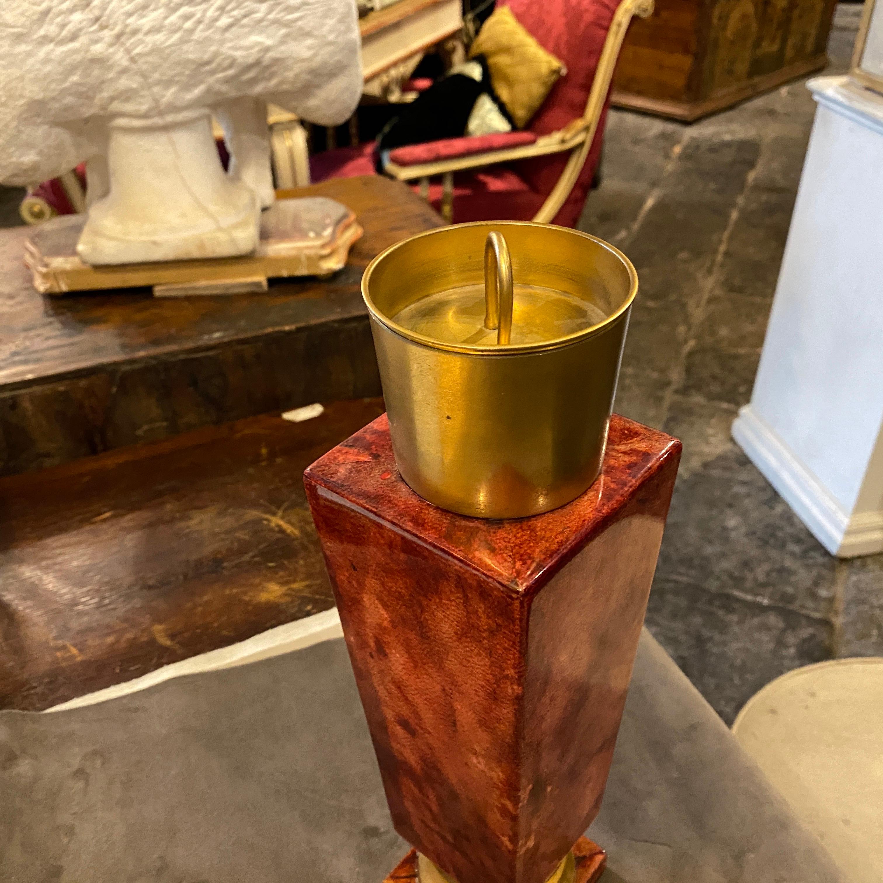 Mid-Century Modern Brass and Red Goatskin Shaker by Aldo Tura, circa 1950 4