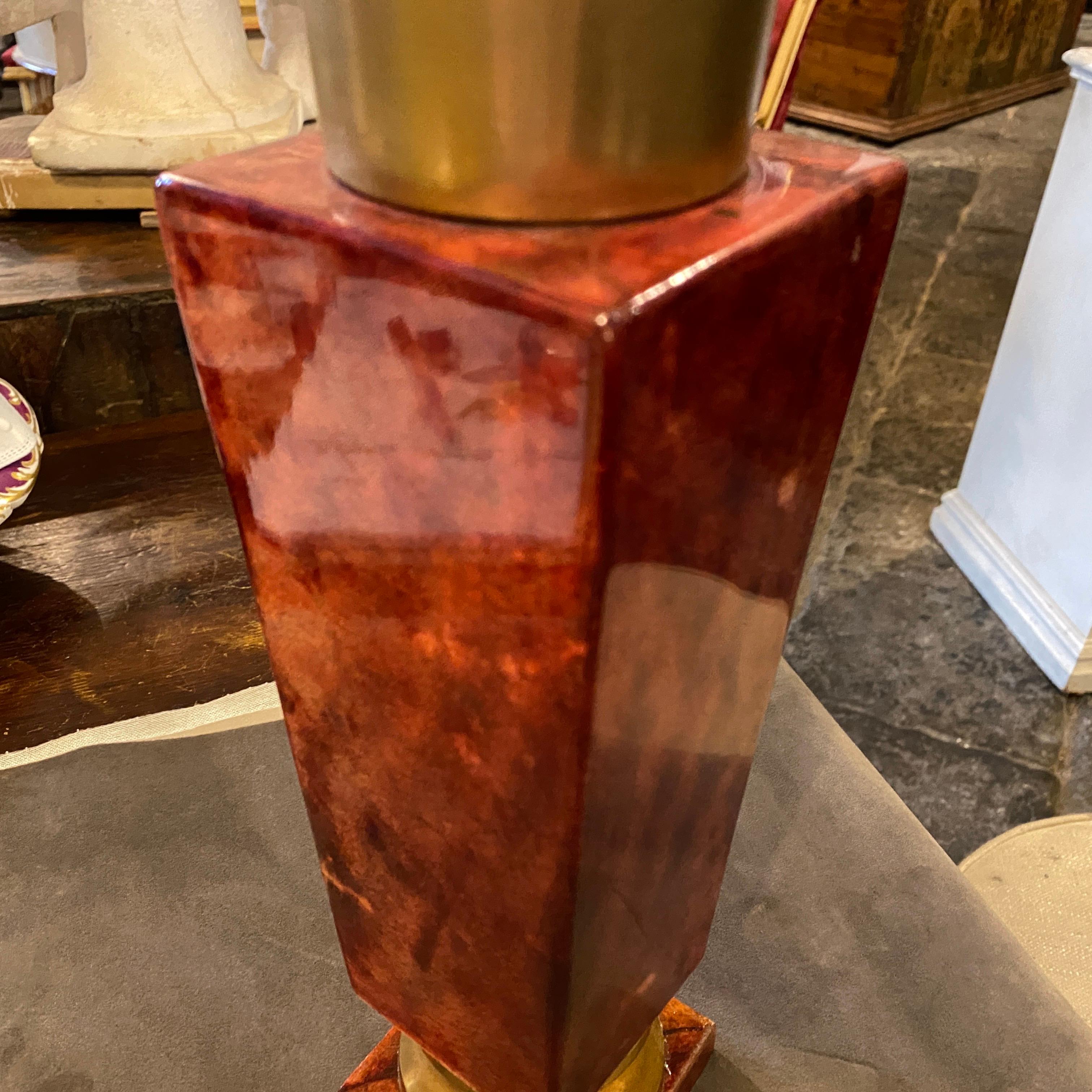 Hand-Crafted Mid-Century Modern Brass and Red Goatskin Shaker by Aldo Tura, circa 1950