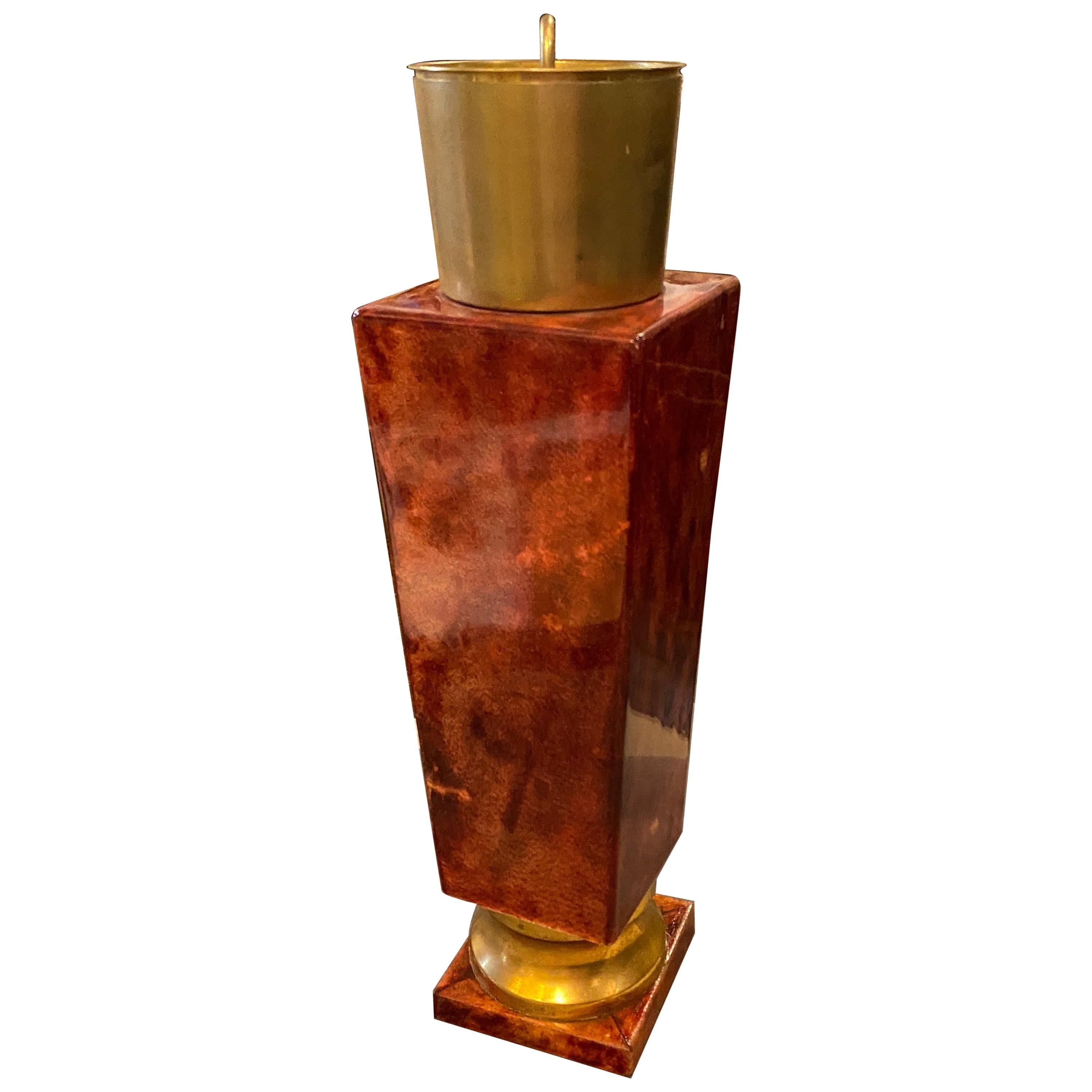 Mid-Century Modern Brass and Red Goatskin Shaker by Aldo Tura, circa 1950