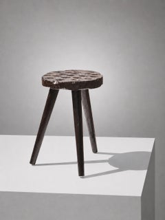 A MID-CENTURY-MODERN Hand Crafted BRUTALIST Tripod STOOL, France 1950