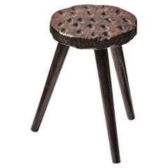 A MID-CENTURY-MODERN Hand Crafted BRUTALIST Tripod STOOL, France 1950