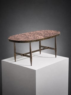 MESA DE CENTRO de estilo «Mid-Century Modern», de cerámica y bronce, VALLAURIS, Francia, 1950