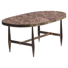 MESA DE CENTRO de estilo «Mid-Century Modern», de cerámica y bronce, VALLAURIS, Francia, 1950