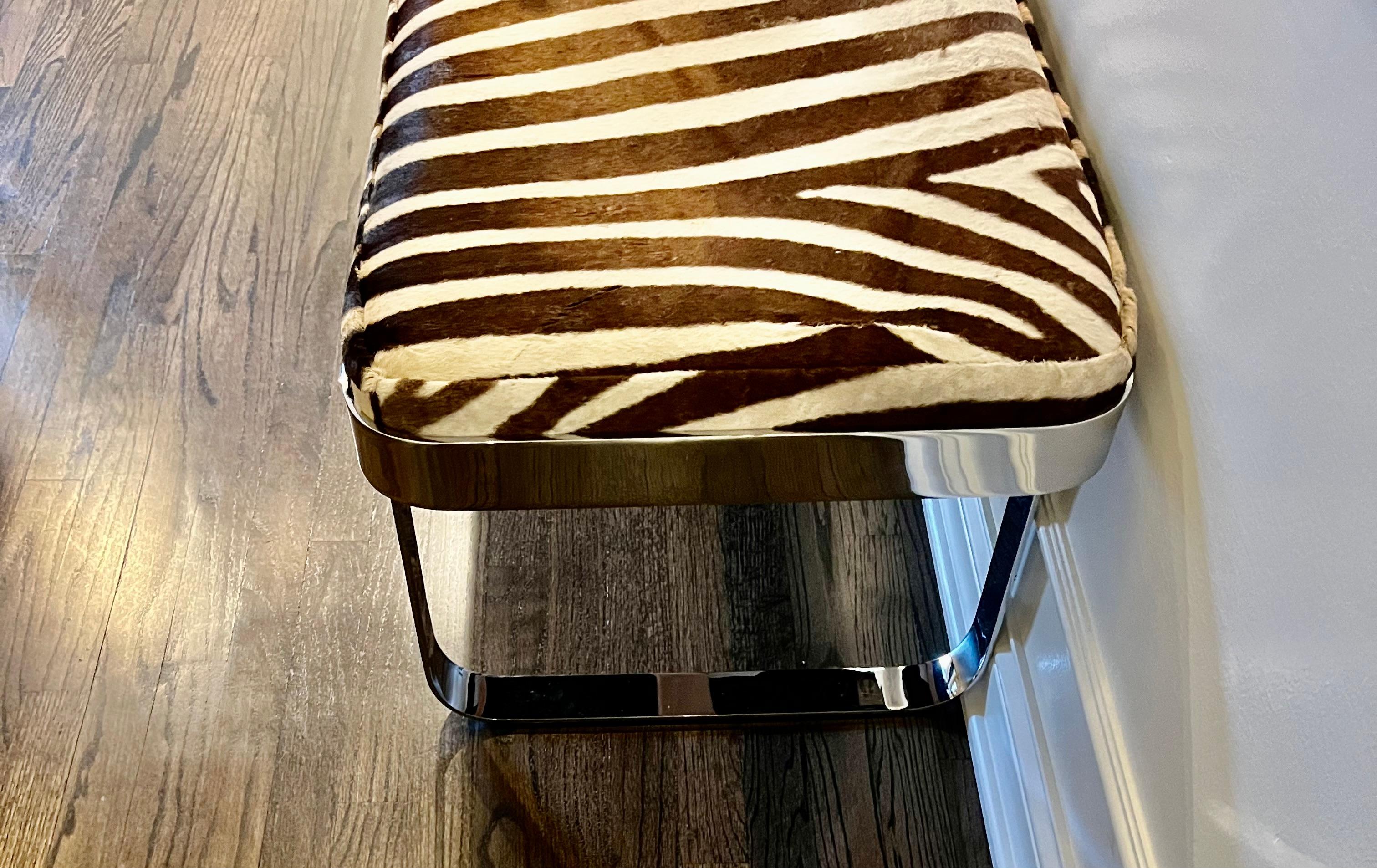 20th Century Mid-Century Modern Chrome Bench by Tri Mark Newly Upholstered in Zebra Hide