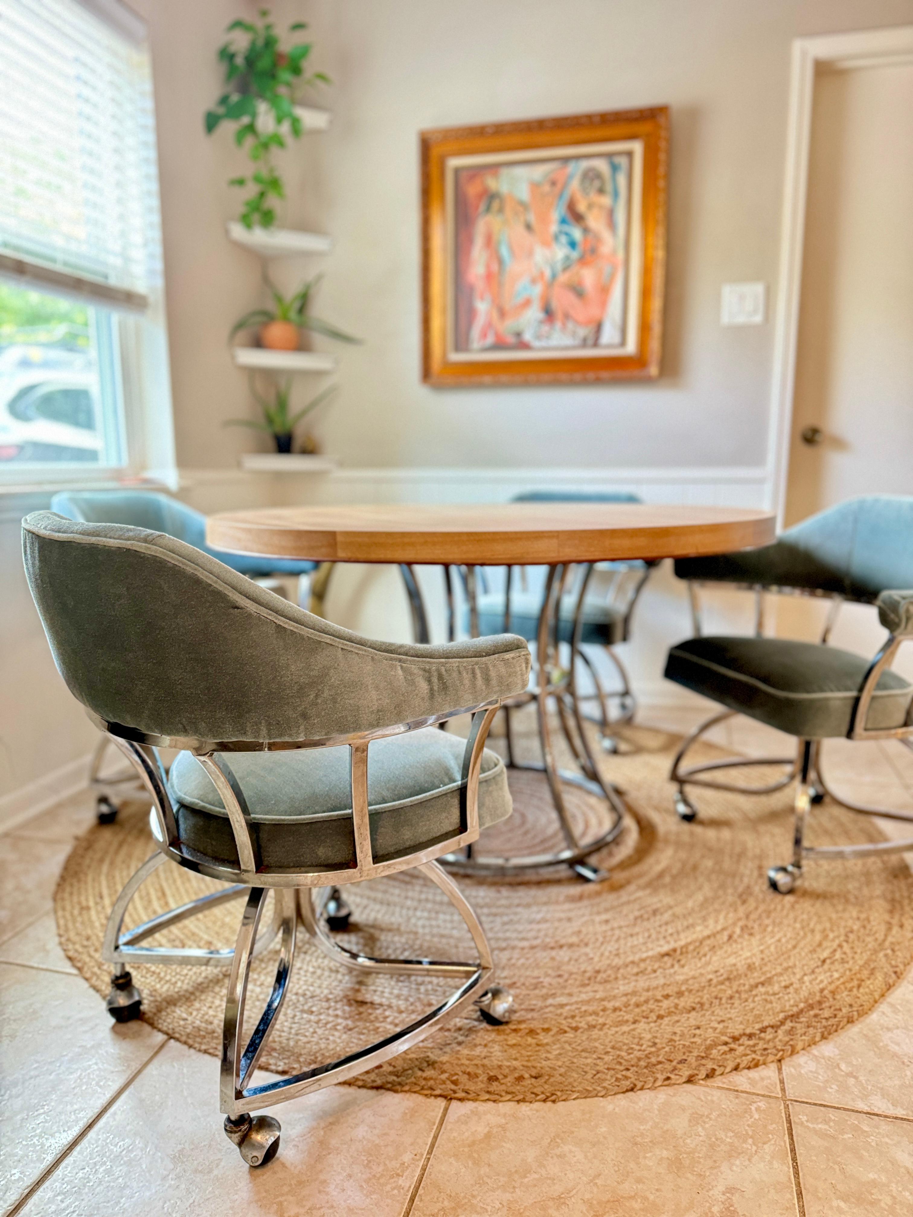 Mid-Century Modern A mid century modern chrome dining set including 4 chairs and table 1970s