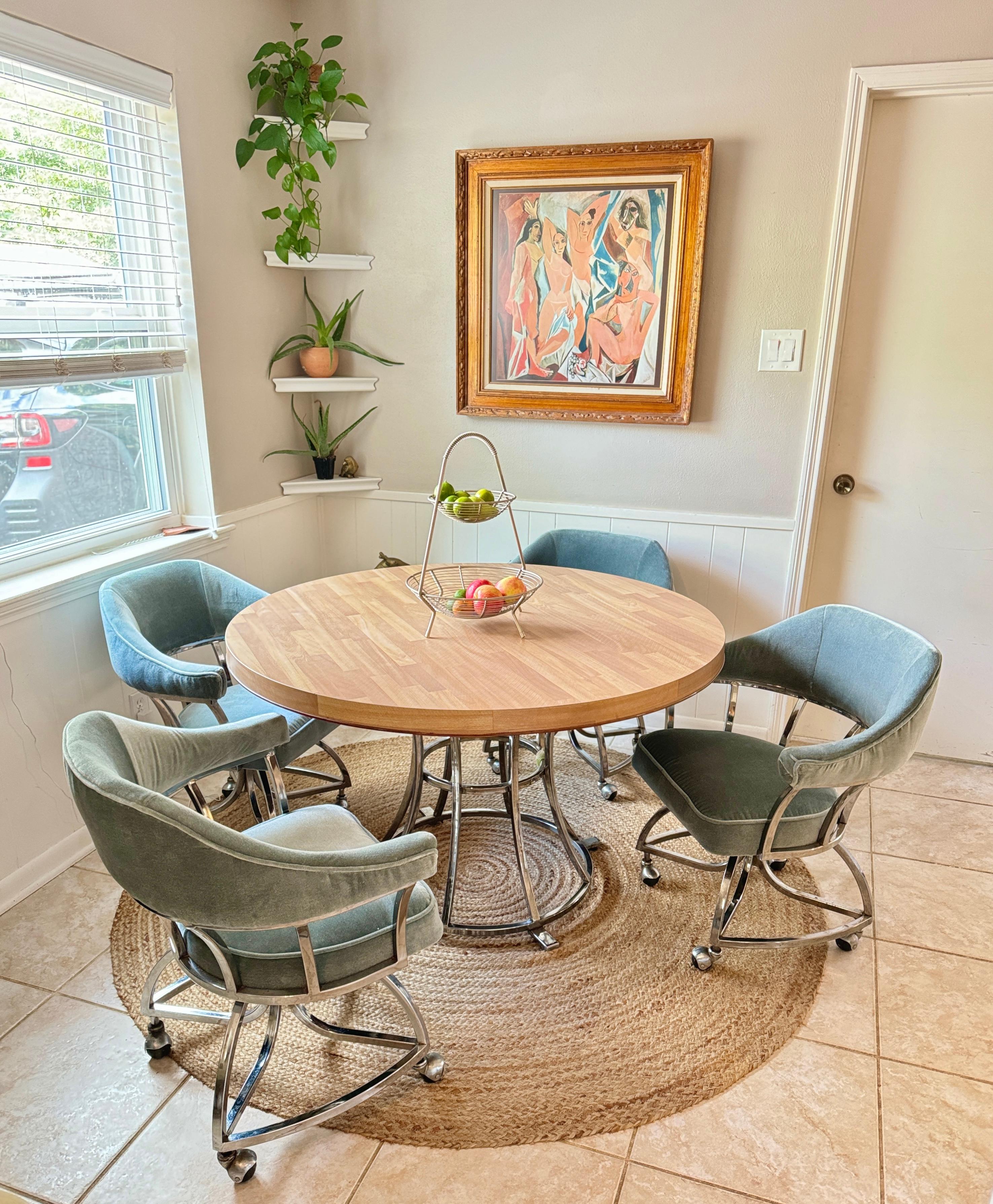 Unknown A mid century modern chrome dining set including 4 chairs and table 1970s