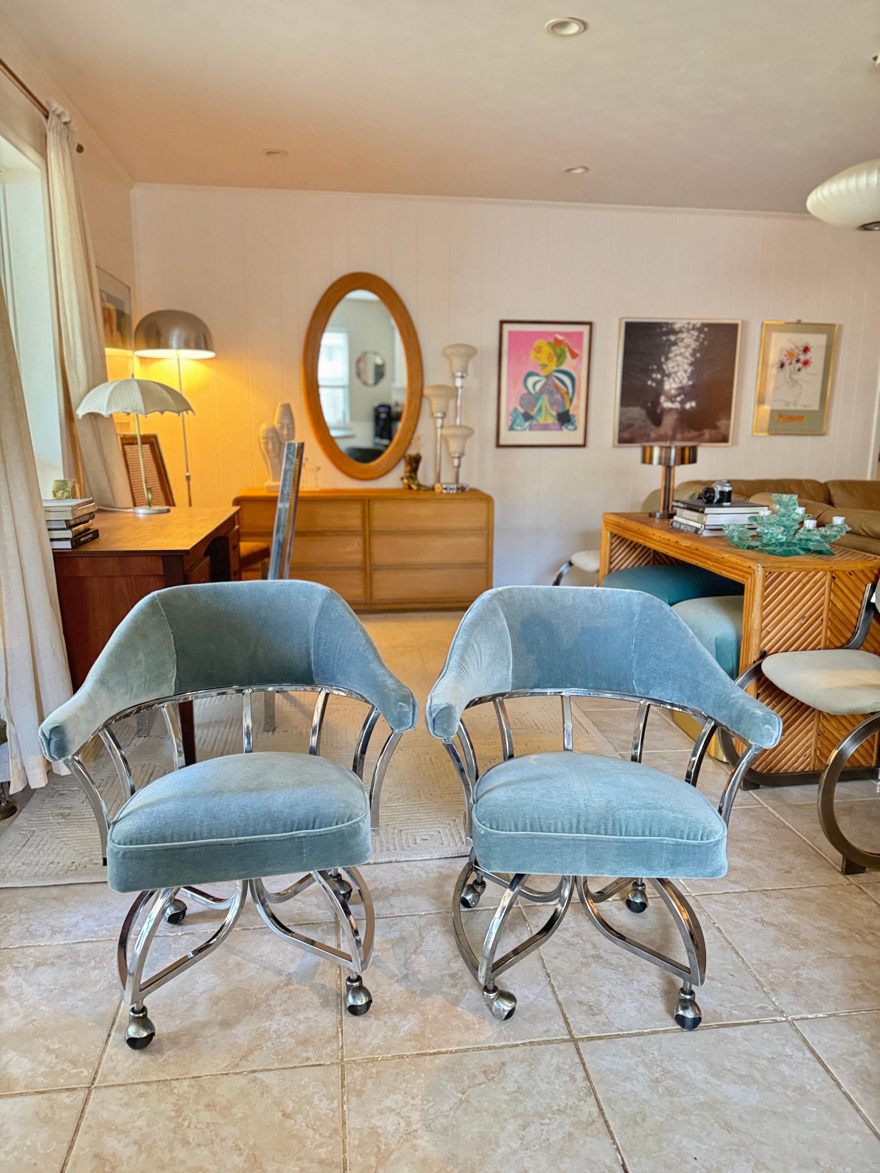 Velvet A mid century modern chrome dining set including 4 chairs and table 1970s