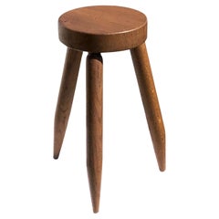 A MID-CENTURY-MODERN Elm STOOL Or Side TABLE in PIERRE CHAPO Style, France 1950