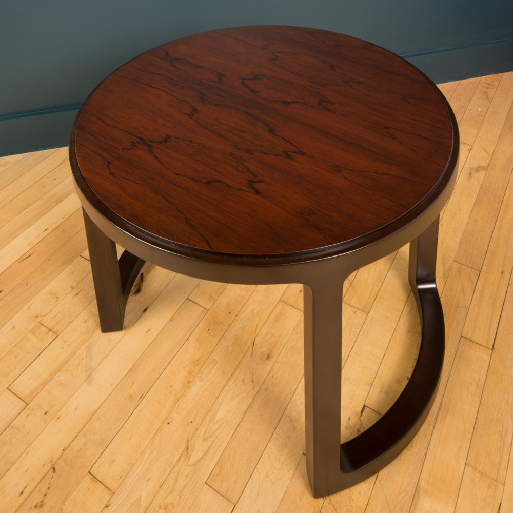 A Mid-Century Modern end table, designed by Edward Wormley for Dunbar. Rosewood and mahogany with original label.
 
